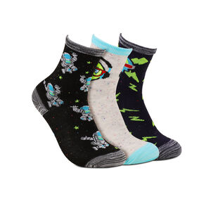 3pk Boys Non Terry Crew, BLACK/BLUE