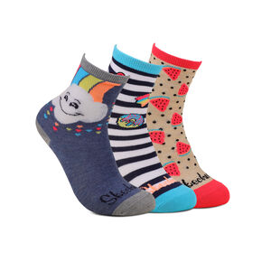 3pk Girls Non Terry Crew, WHITE/MULTI