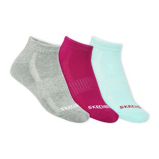 3pk Womens Half Terry Ankle, GRAY/AQUA/PINK