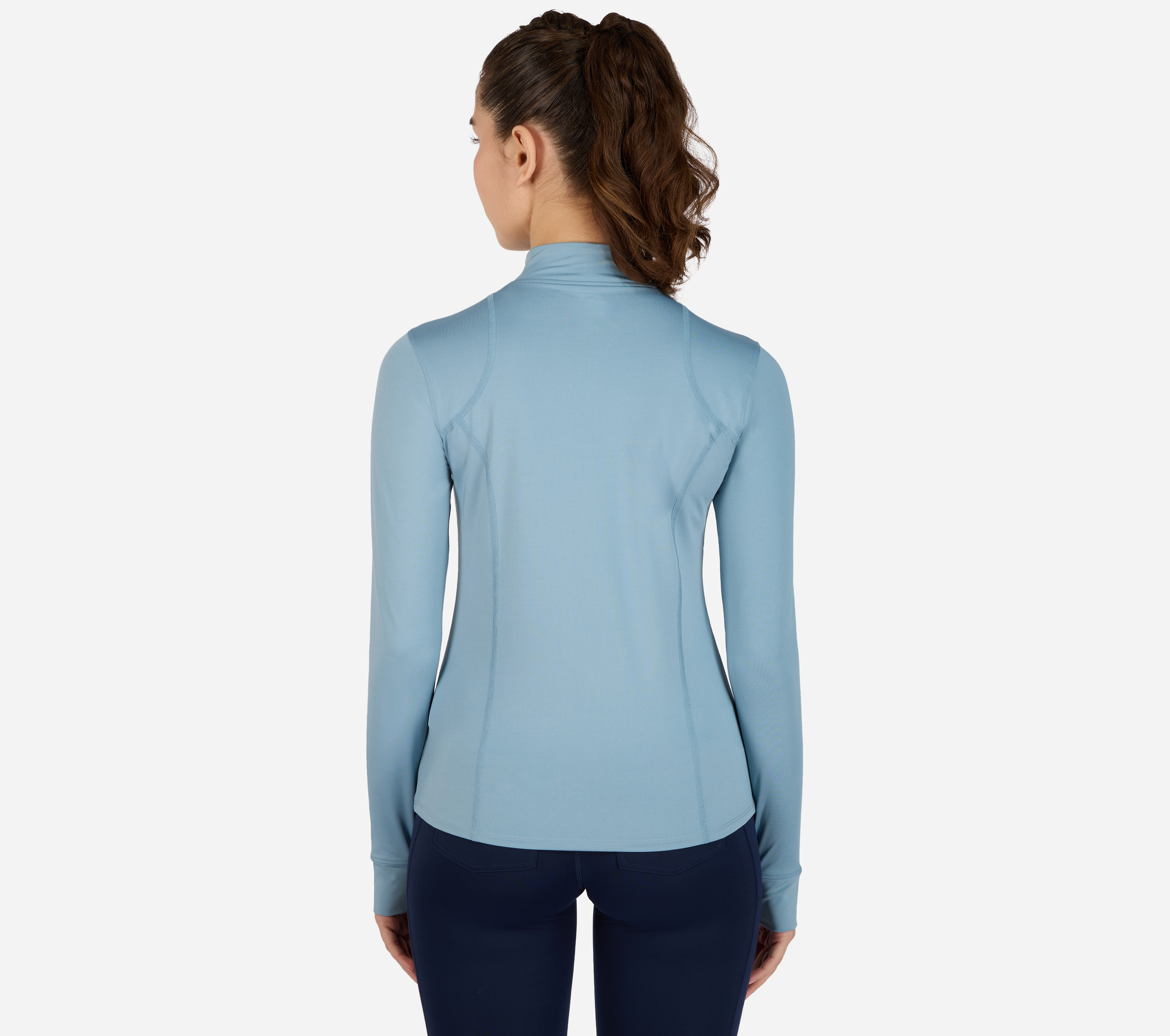 LONG SLEEVE TOP- 1/4 ZIP, LIGHT GREY/BLUE Apparel Bottom View