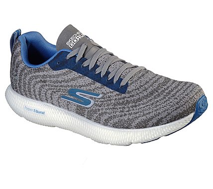 GO RUN 7+, CHARCOAL/BLUE Footwear Lateral View