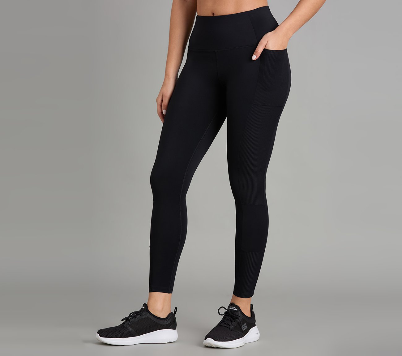 RIB PANELLED LEGGINGS, BLACK