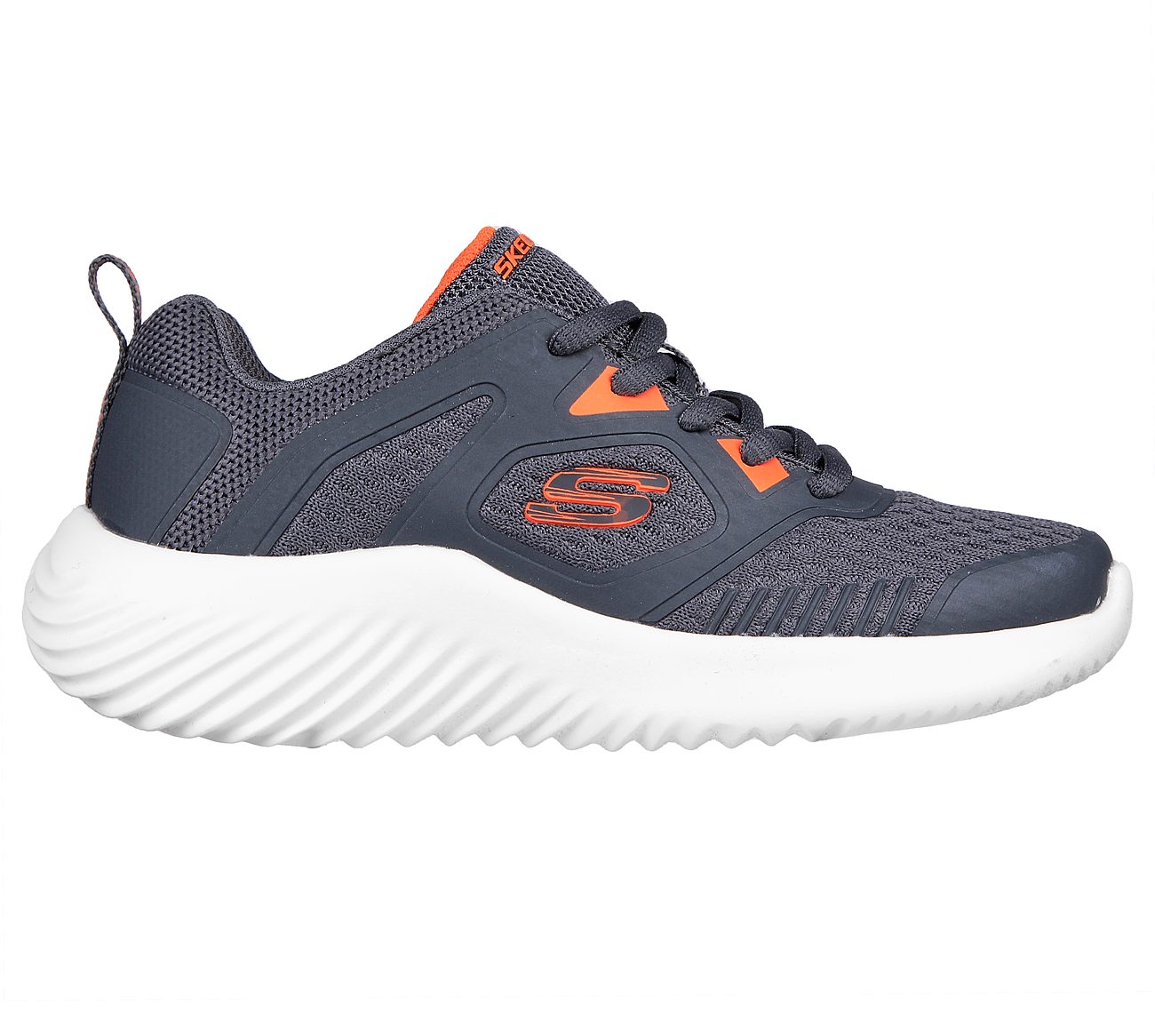 Skechers Charcoal/Orange Bounder Boys Lace Up Shoes - Style ID: 403735L ...