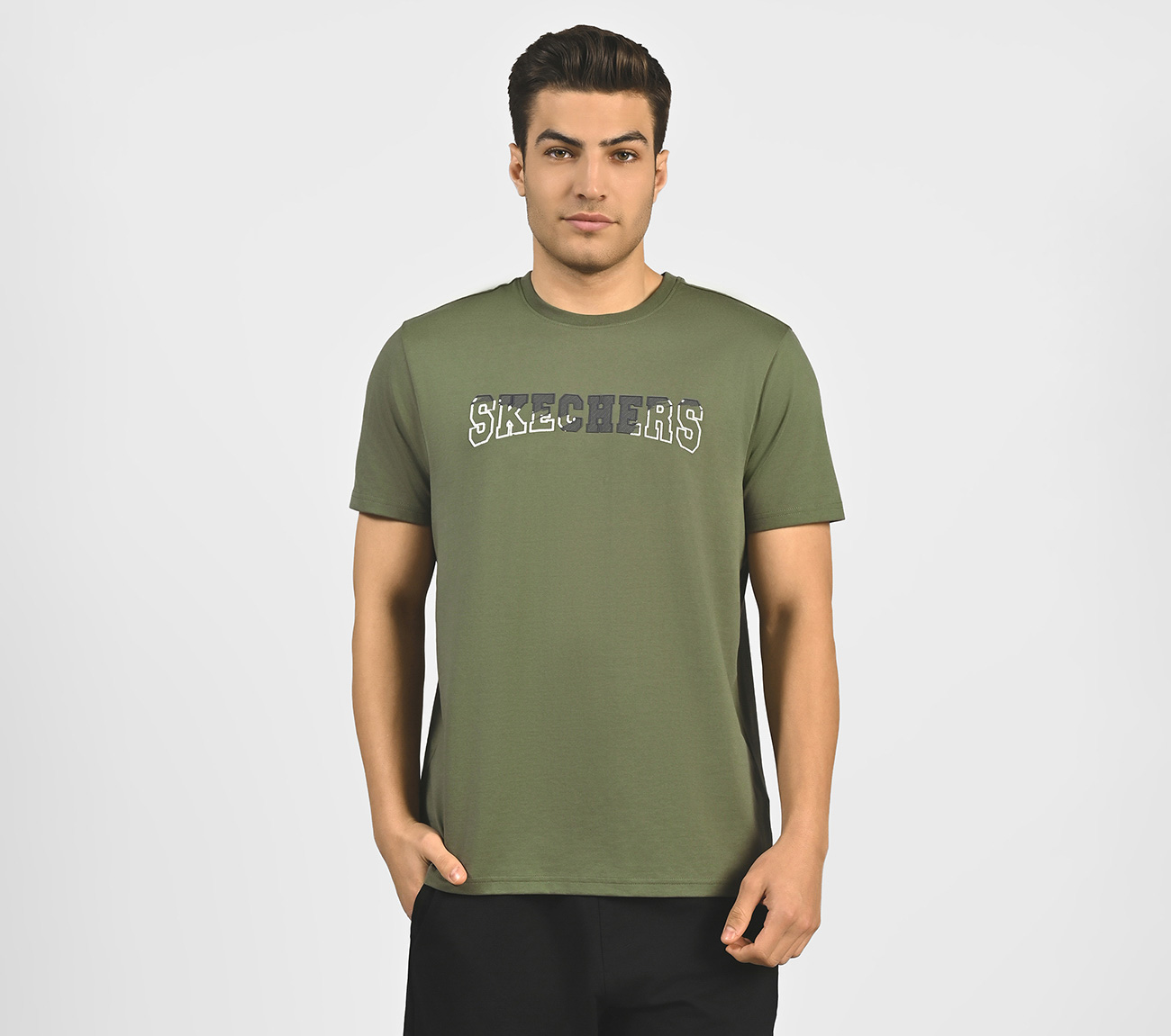 DUAL PRINT VARSITY GRAPHIC T-SHIRT, NATURAL/OLIVE Apparel Lateral View
