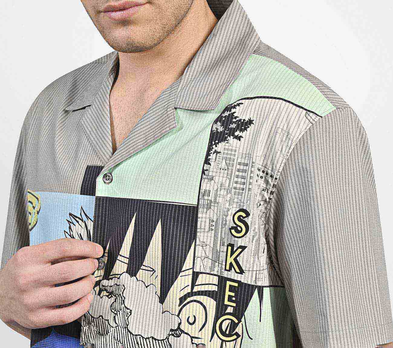 MENS ANIME STREET SHIRT, STONE/NATURAL Apparel Right View
