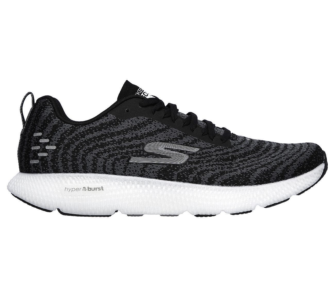 GO RUN 7+, BLACK/GREY Footwear Lateral View