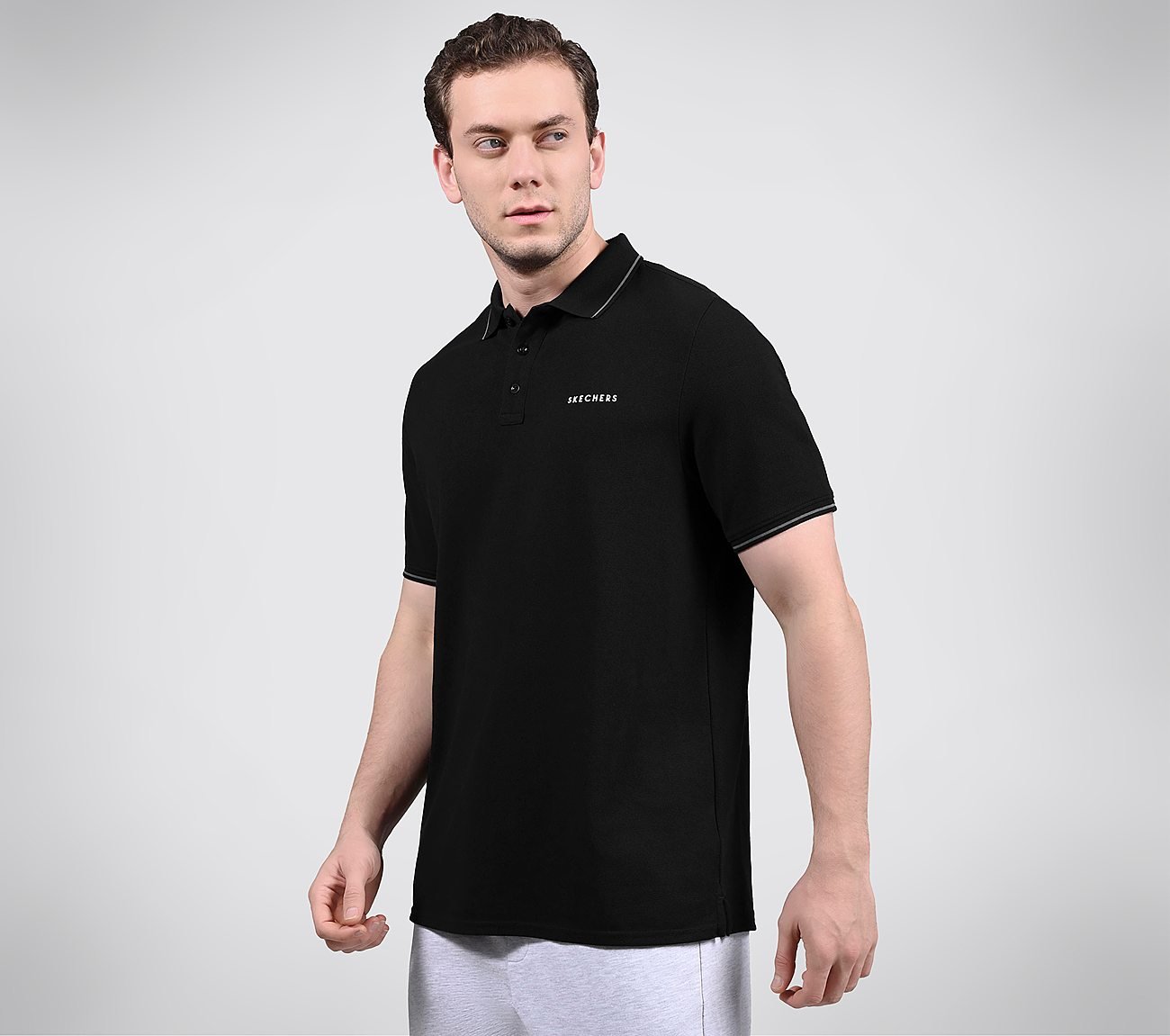 SKECHERS EVERYDAY POLO, BLACK/CHARCOAL/BLUE Apparels Bottom View