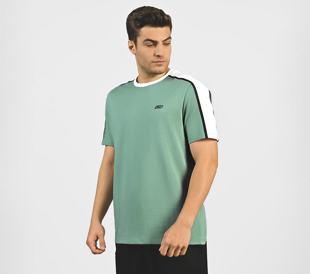 CONTRAST SHOULDER PANEL COTTON, SAGE Apparel Top View