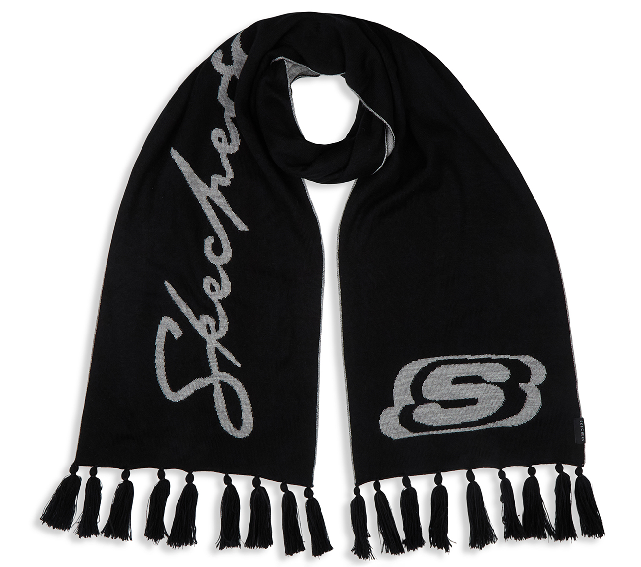 SKECHERS UNISEX REVERSIBLE SCARF, BLACK/GRAY