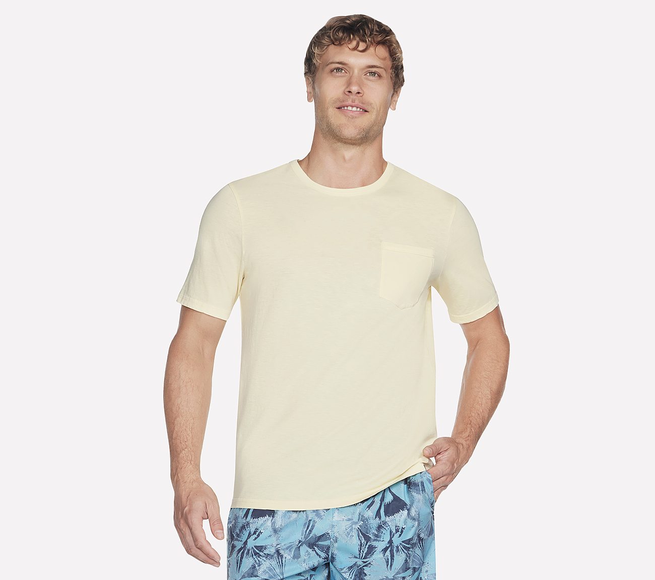 SKECH-BREEZE SLUB POCKET T-SHIRT, NATURAL/YELLOW Apparel Lateral View