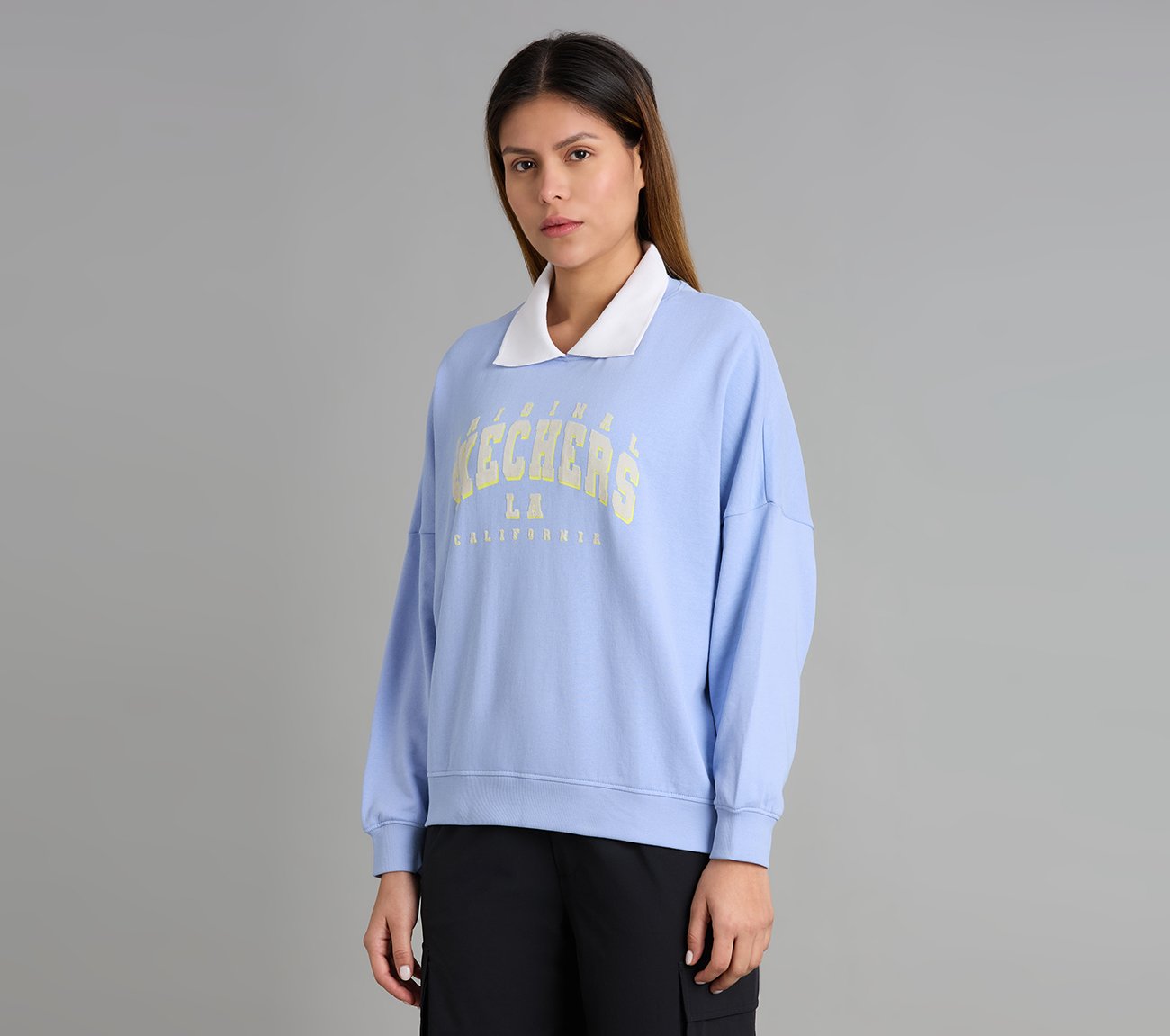 OVERSIZED LONG SLEEVED TEE, GRAY/AQUA/PINK