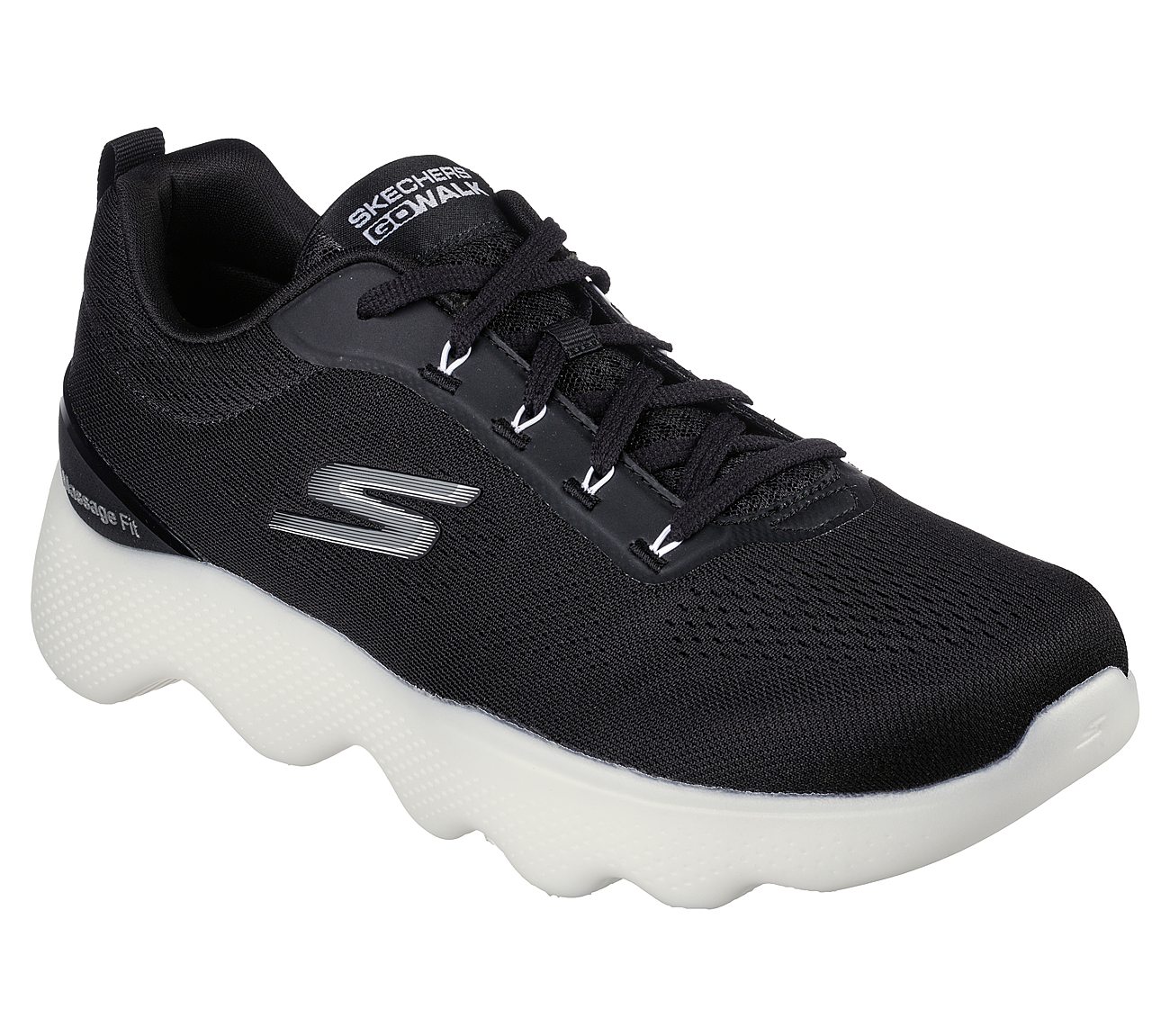 Skechers Black/White Go Walk Massage Fit Mens Lace Up Shoes - Style ID ...