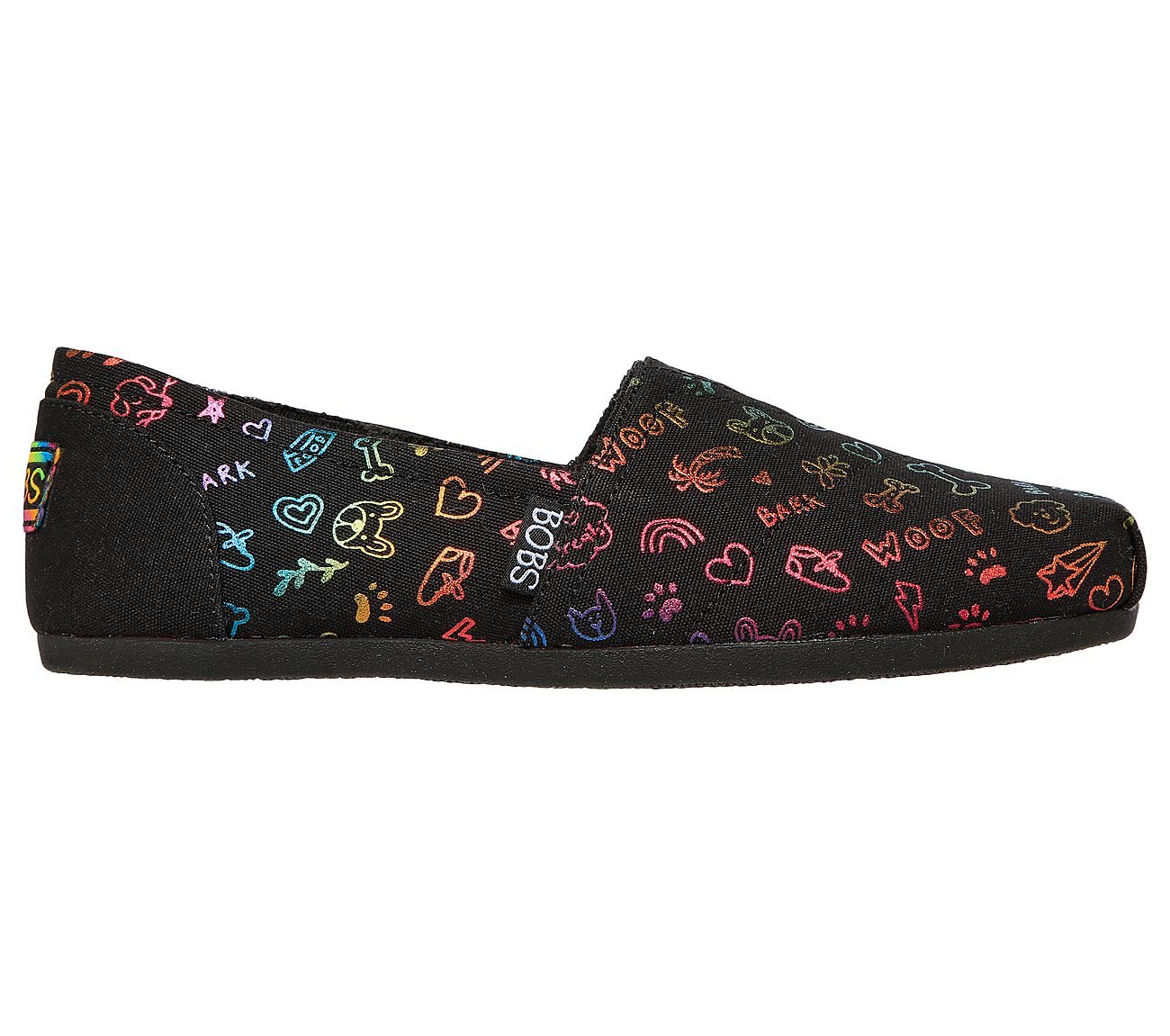 BOBS PLUSH - BONE & COLLAR, BLACK/MULTI Footwear Lateral View