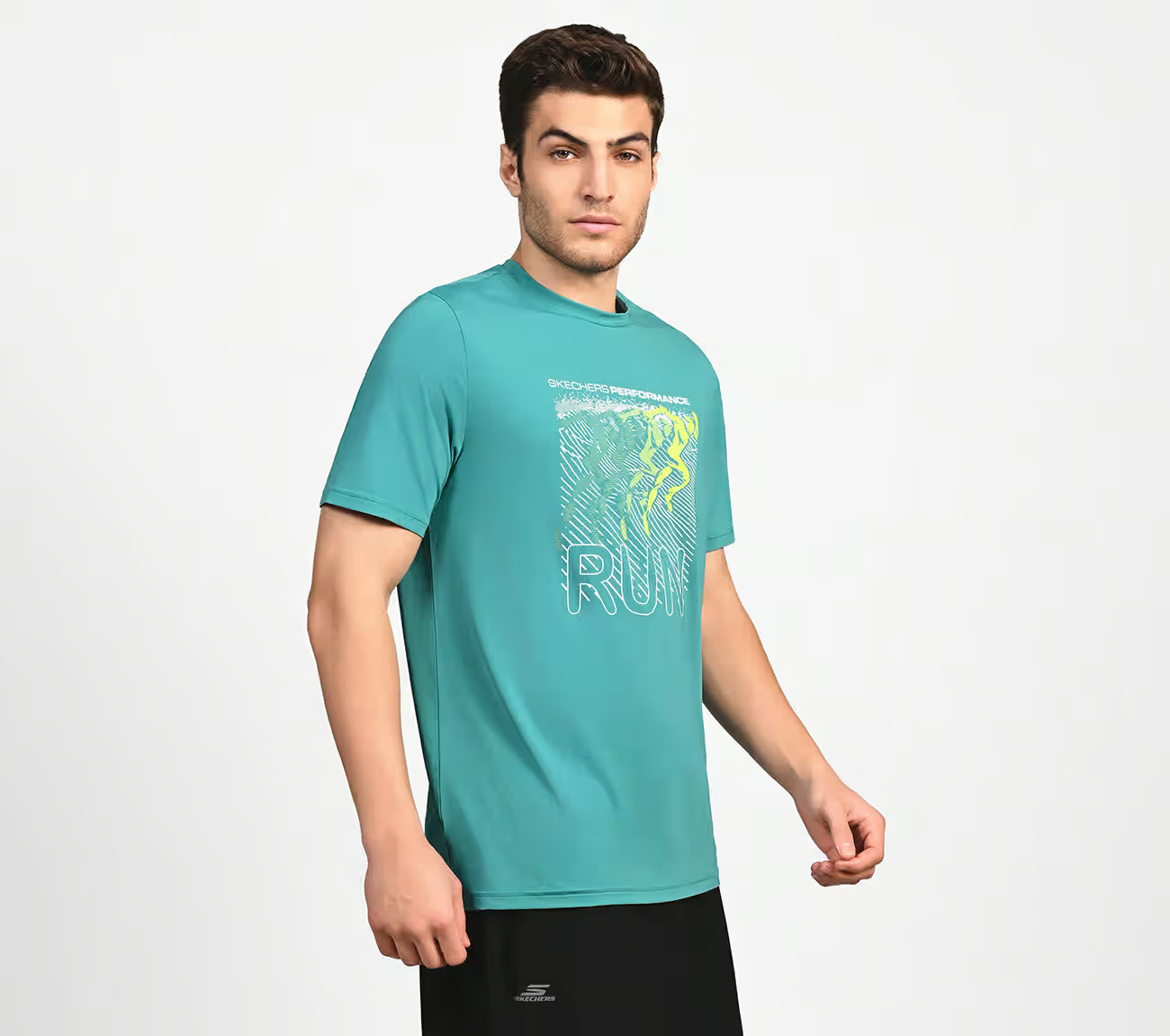 FIRFLY RUN TEE, LAVENDER/TURQUOISE Apparels Top View
