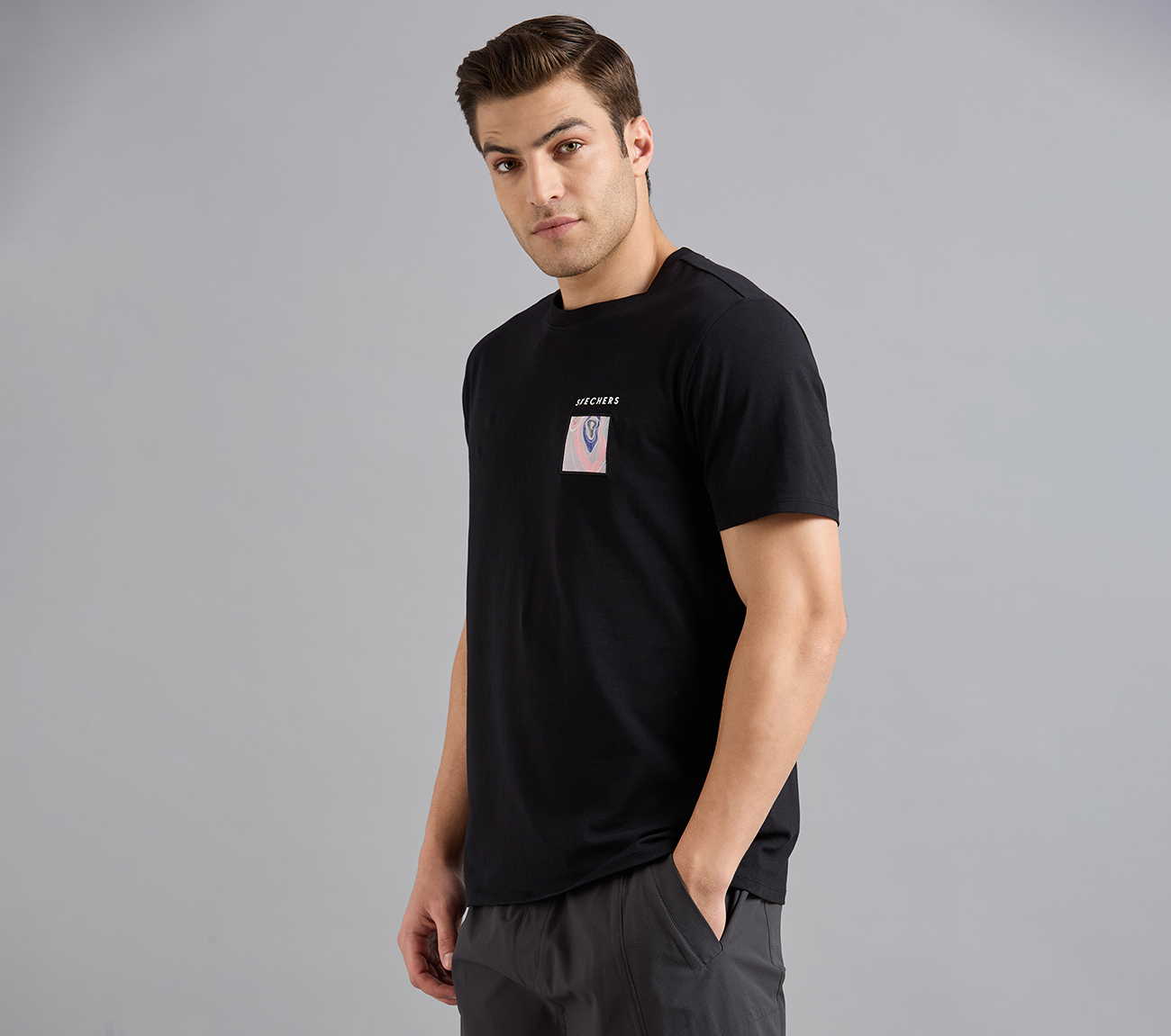 APPLIQUE PRINT T-SHIRT, BLACK