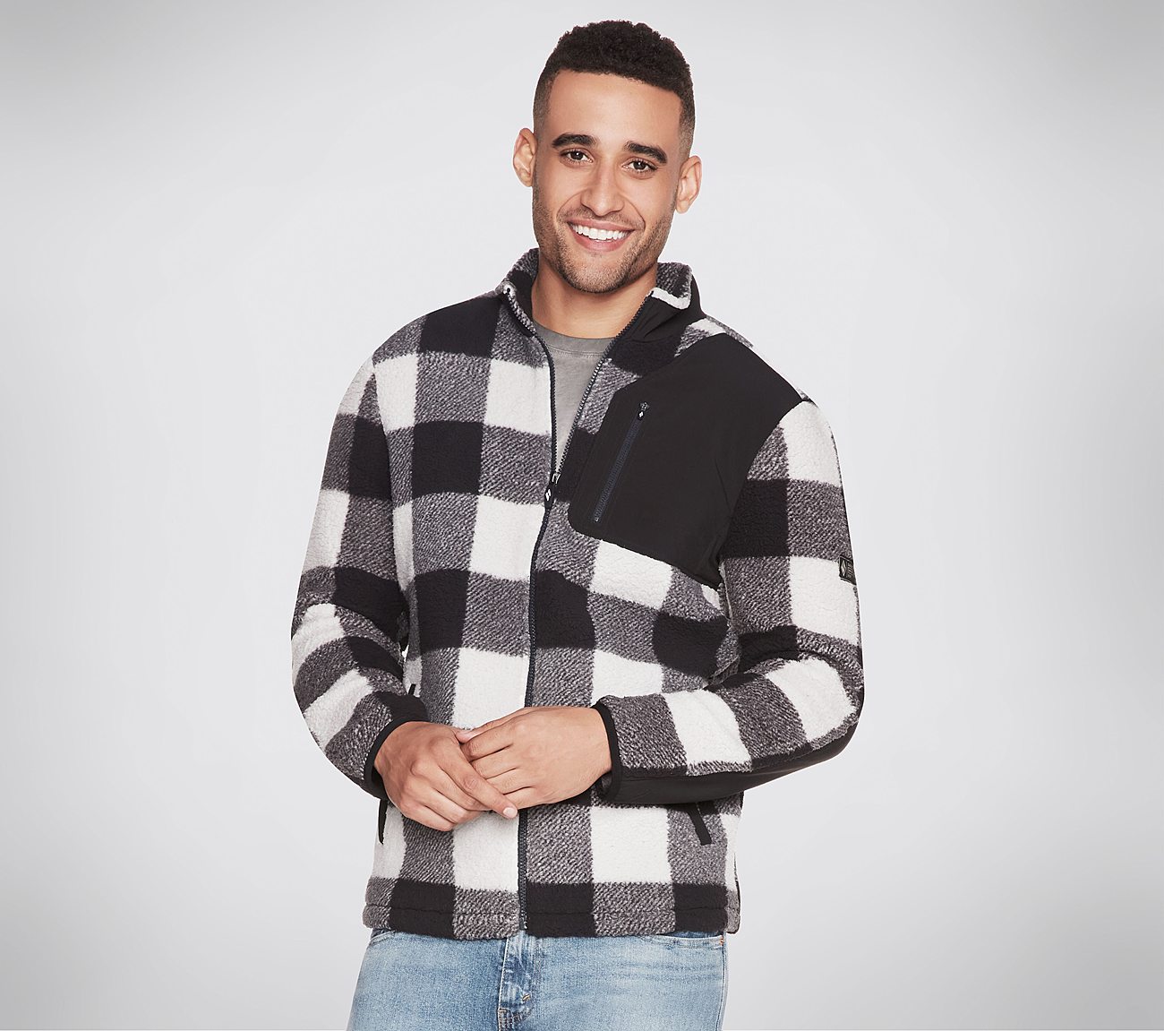 SWIFT PRINTED SHERPA JACKET, GREY Apparel Bottom View