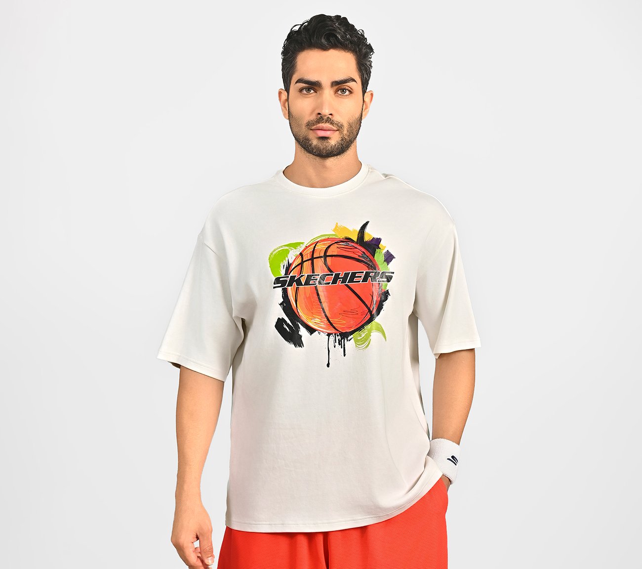 BASKETBALL GRAPHIC T-SHIRT, WHITE Apparel Lateral View