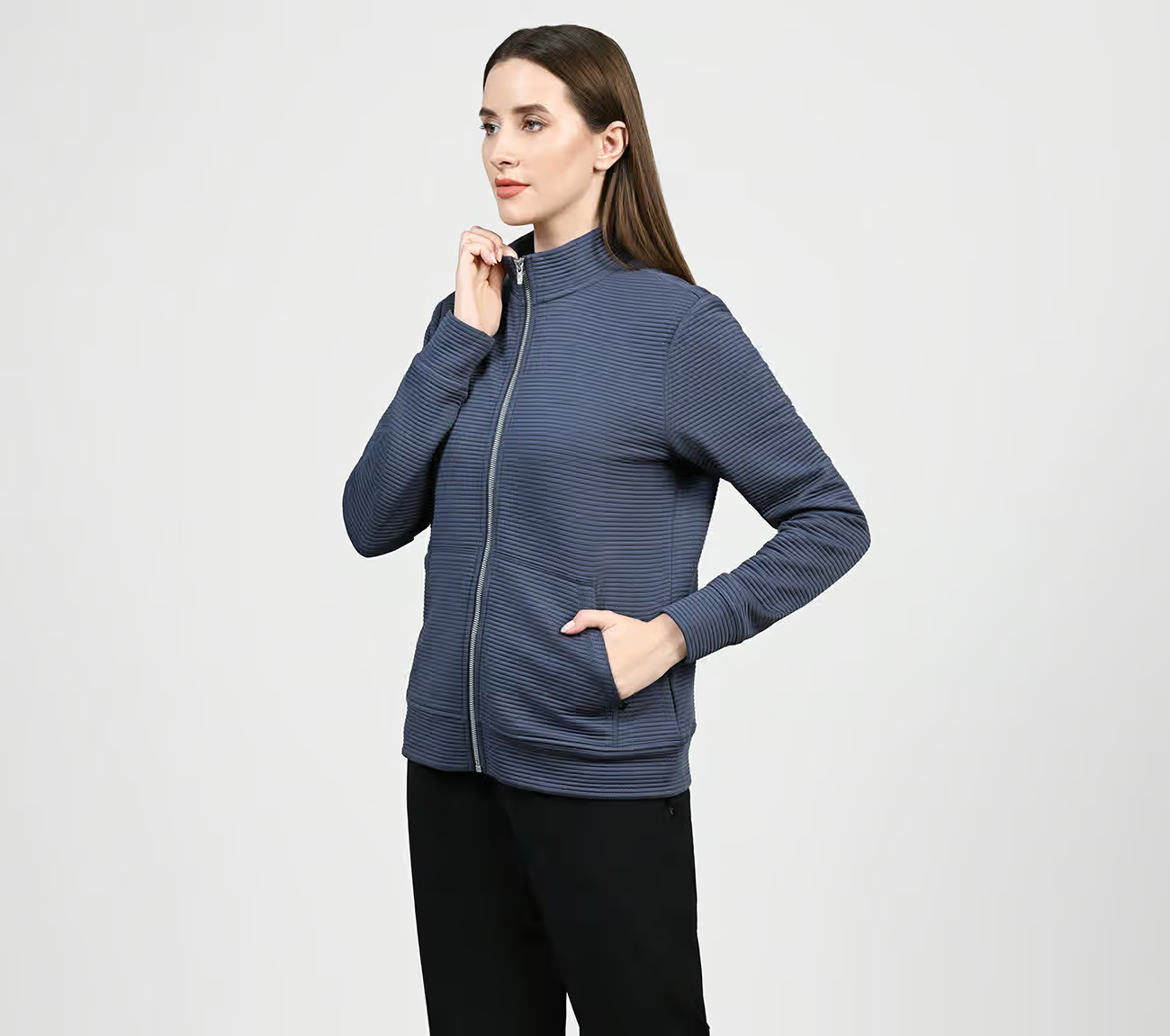 THE GOWALK HOODLESS HOODIE, PURPLE/CHARCOAL Apparel Top View