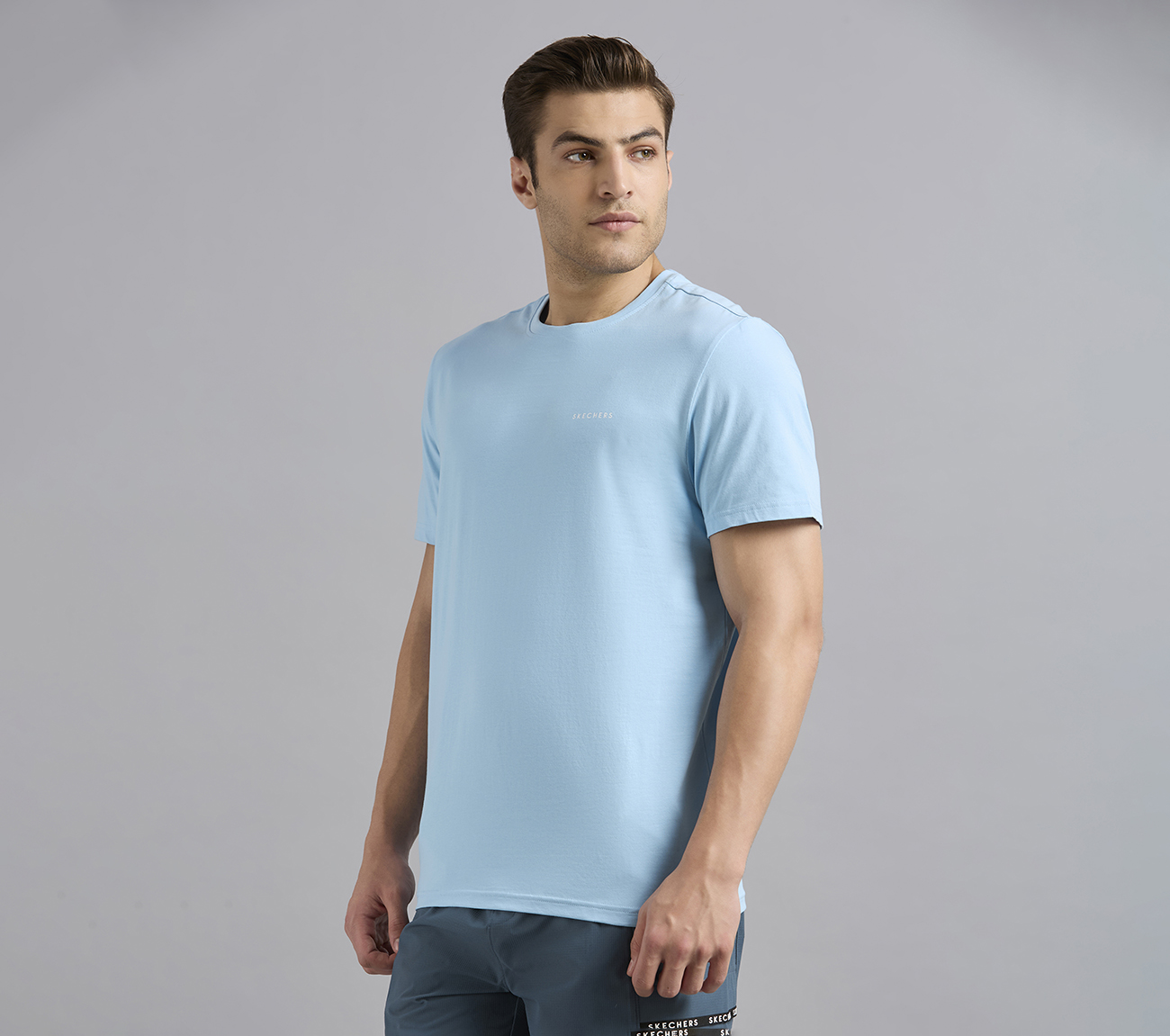 ESSENTIAL BRANDING T SHIRT, GRAY/AQUA/PINK Apparel Top View