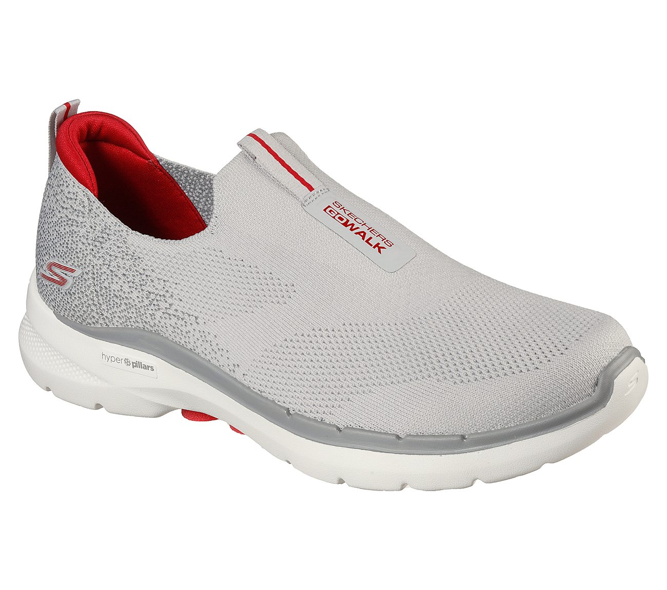 GO WALK 6, GREY/RED Footwear Lateral View