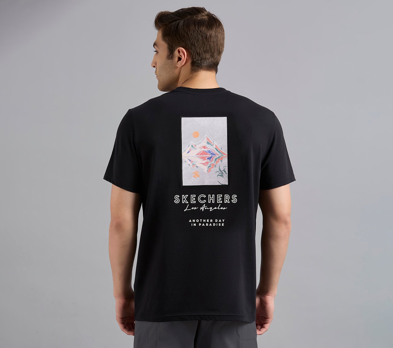 APPLIQUE PRINT T-SHIRT, BLACK Apparel Left View