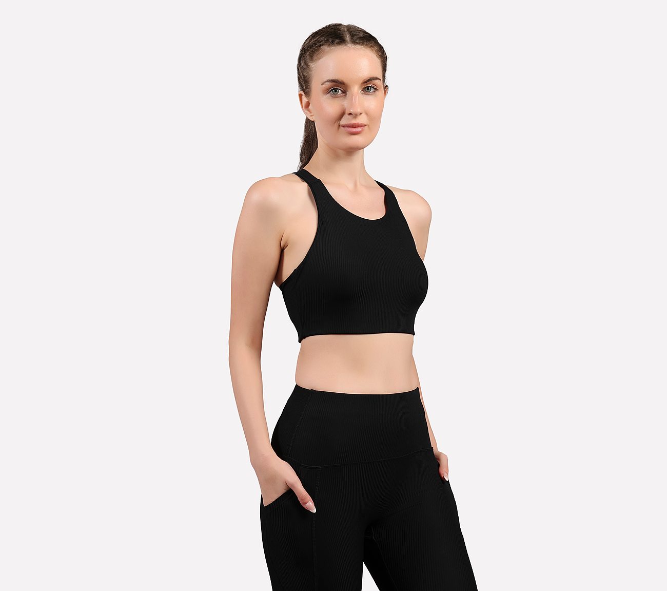 VERTICAL PATTERN SPORTS BRA, BLACK Apparels Bottom View