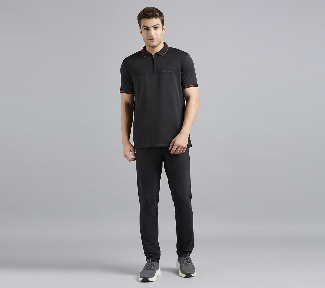 TONAL PANEL GOLF POLO, BLACK