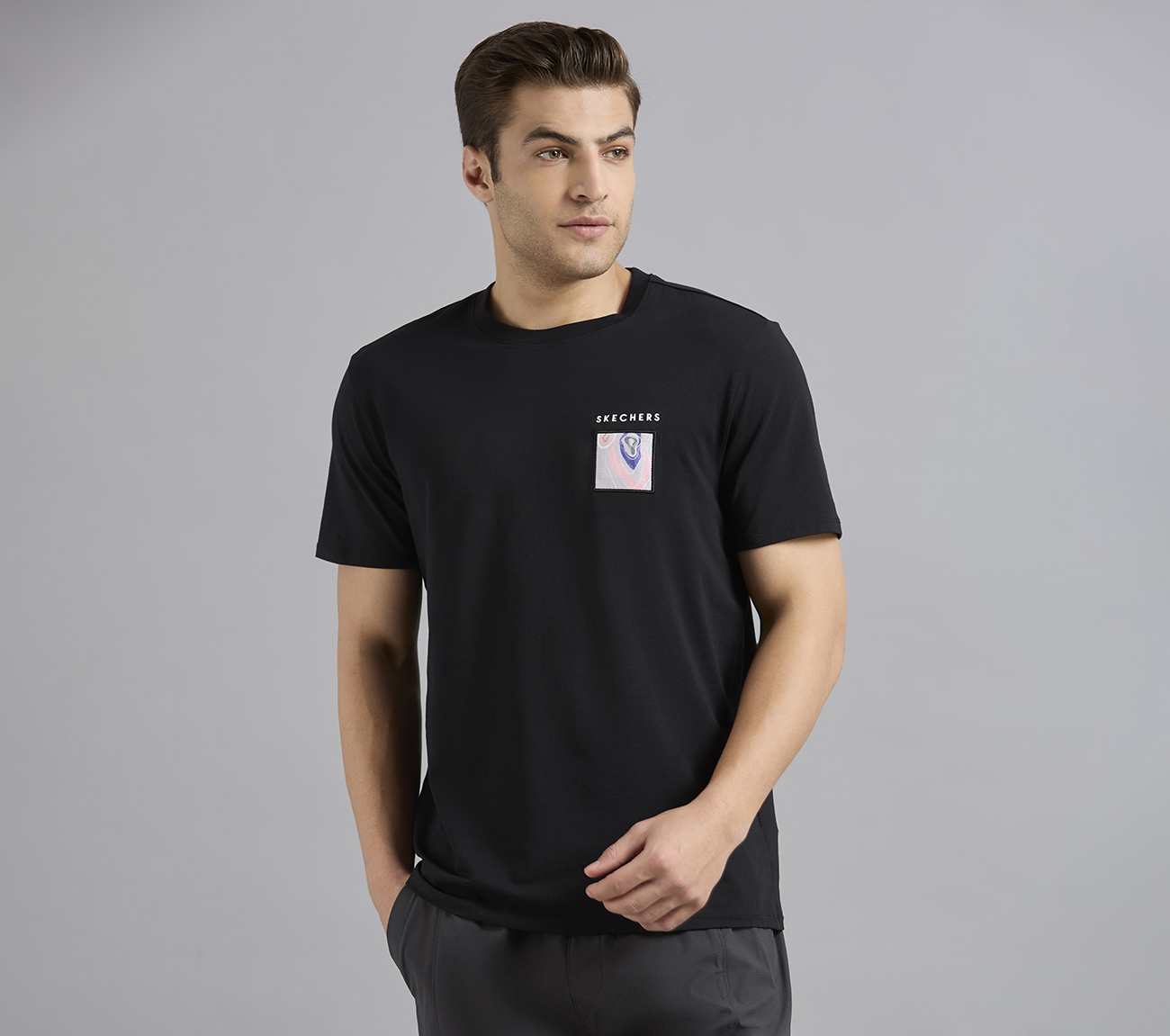 APPLIQUE PRINT T-SHIRT, BLACK