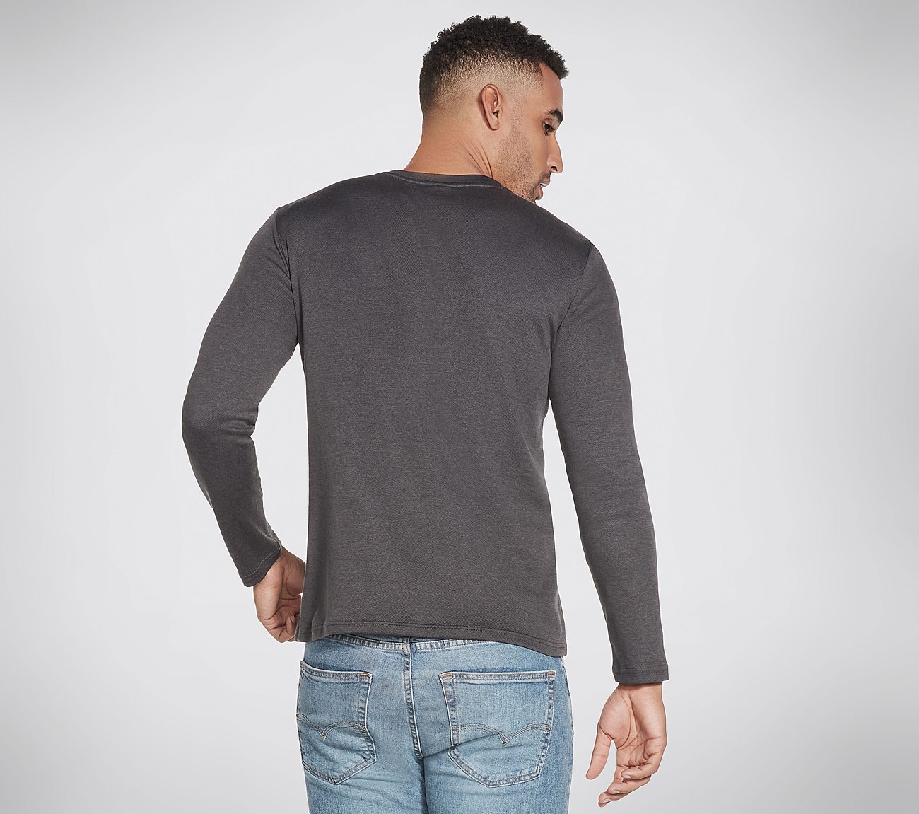 GOKNIT PIQUE HENLEY, CCHARCOAL Apparels Top View