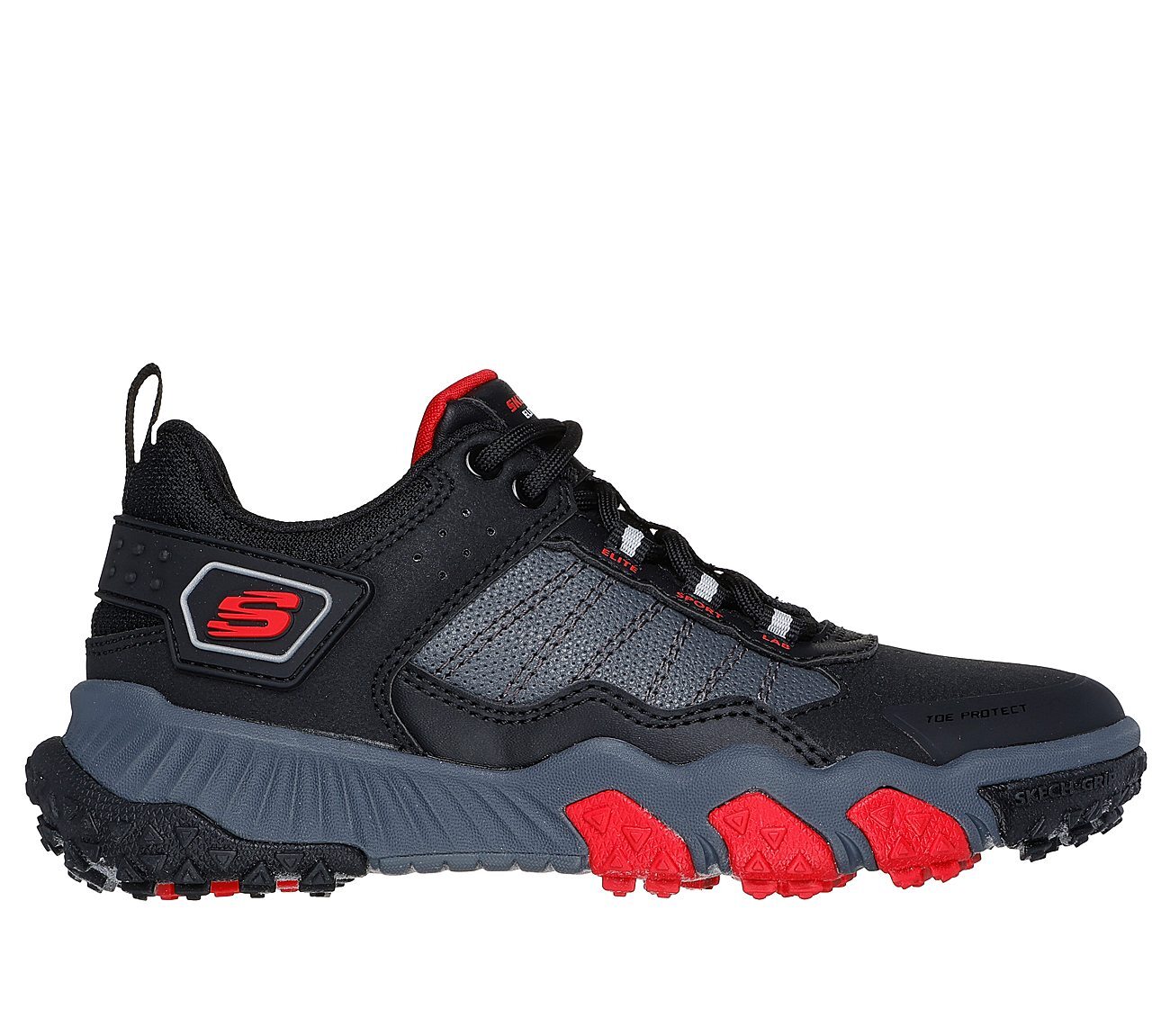 SKECHERS ELITE SPORT FIELD, BLACK/GREY/RED Footwear Lateral View