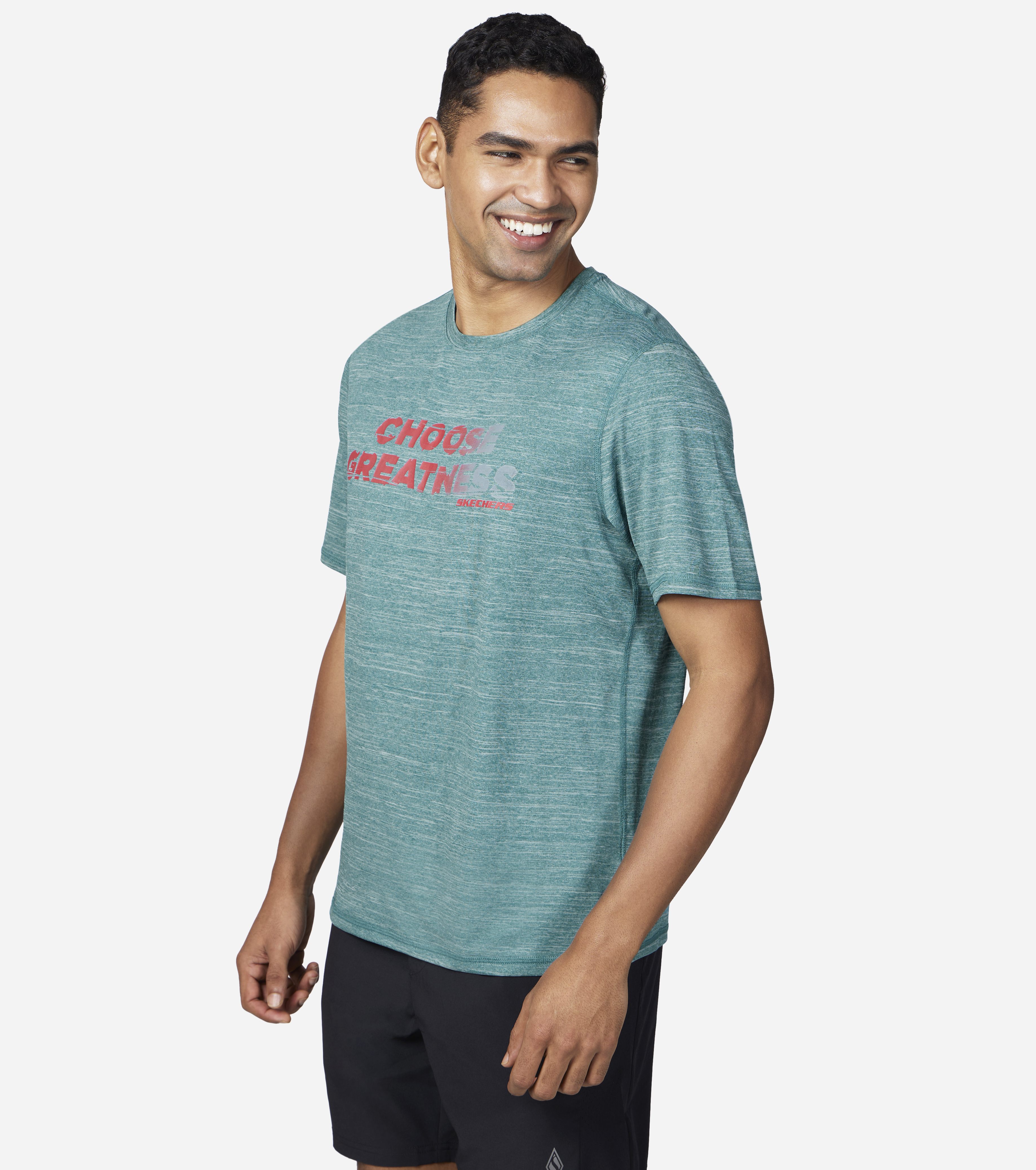 CHOOSE GREATNESS GRAPHIC T-SHIRT, NAVY/GREEN Apparel Top View