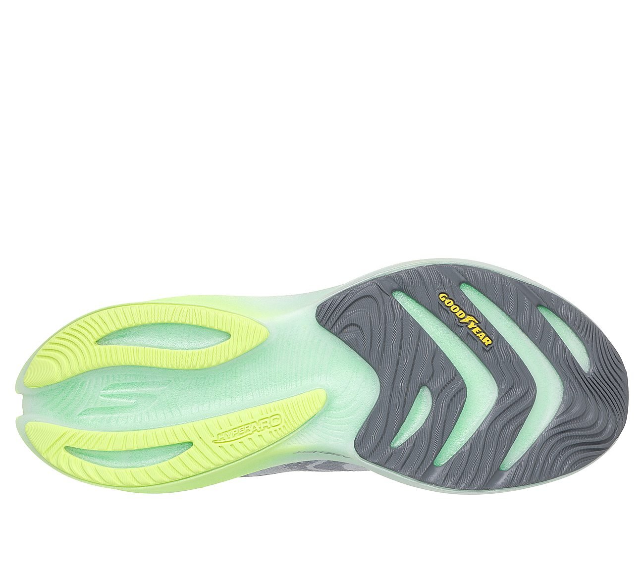 SKECHERS AERO SPARK, GRAY/LIME Footwear Bottom View