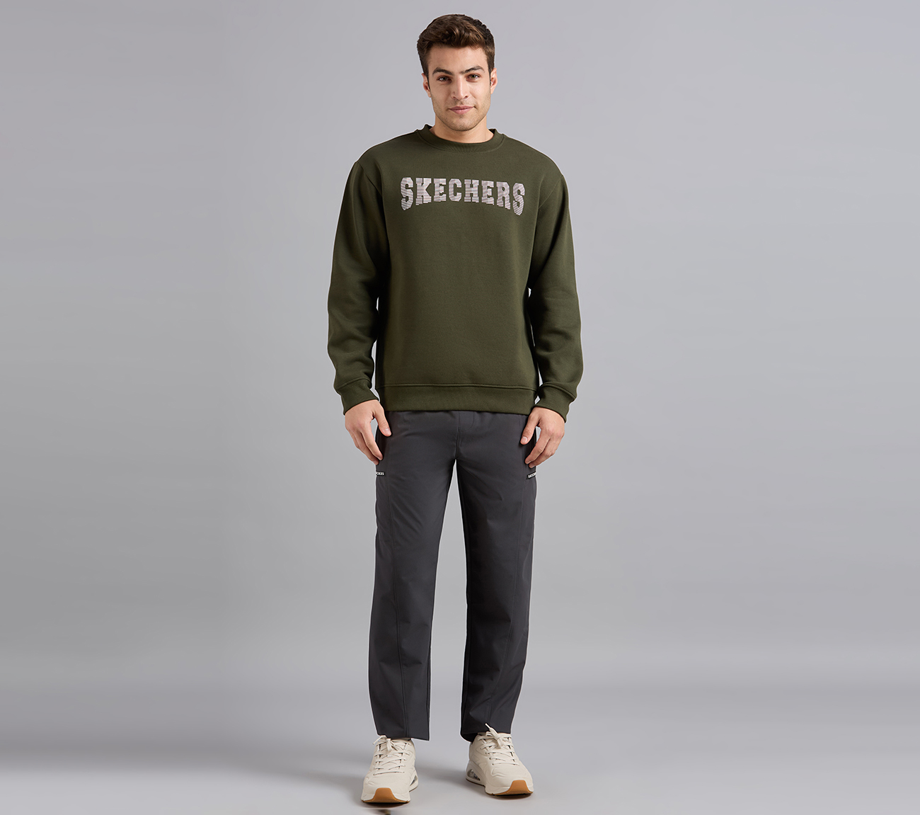 FRONT LINEAR BRANDING SWEATSHIRT, BROWN/SAGE