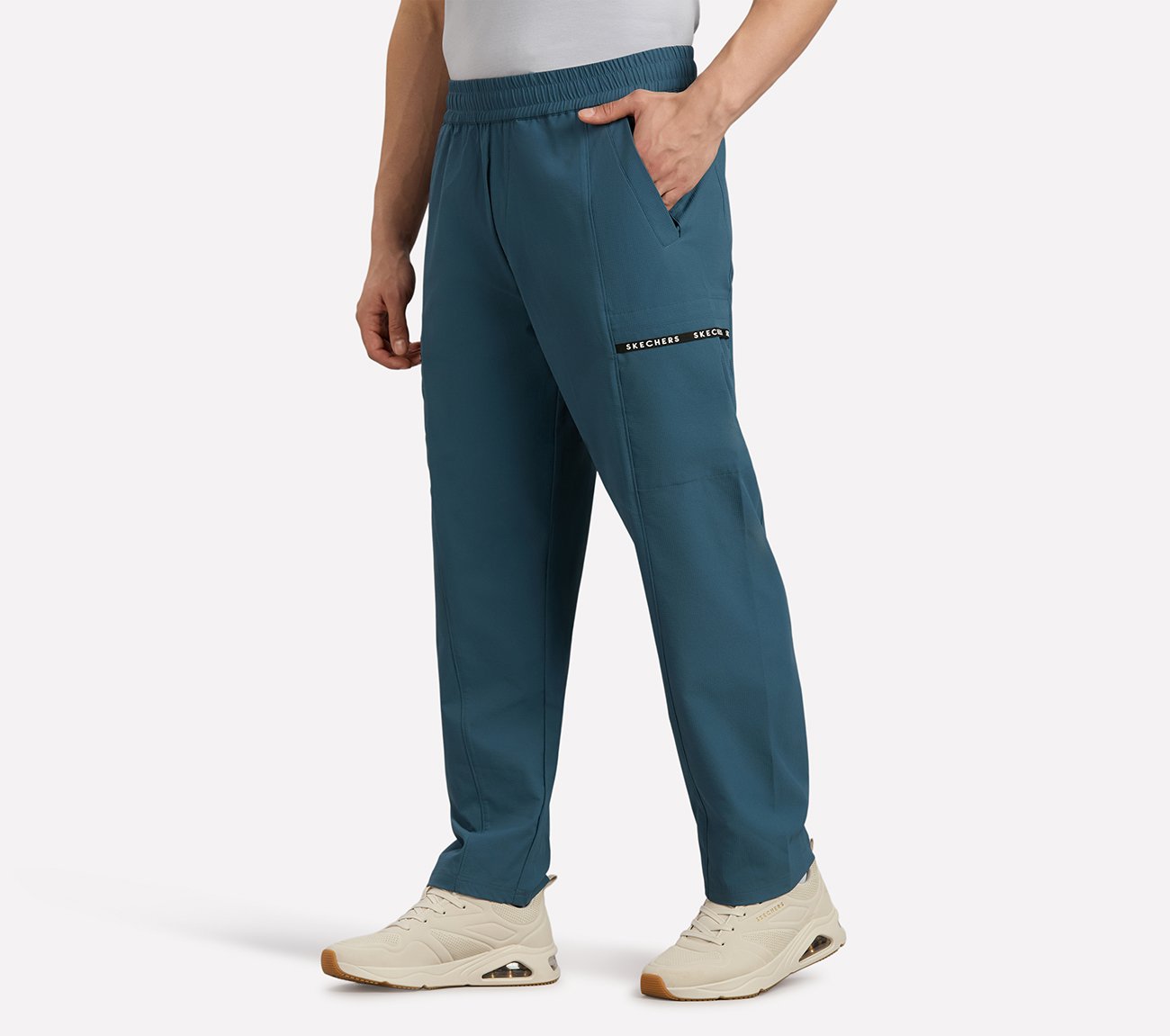 TAPE BRANDING PANEL GOLF PANTS, TAUPE/BLUE Apparel Top View