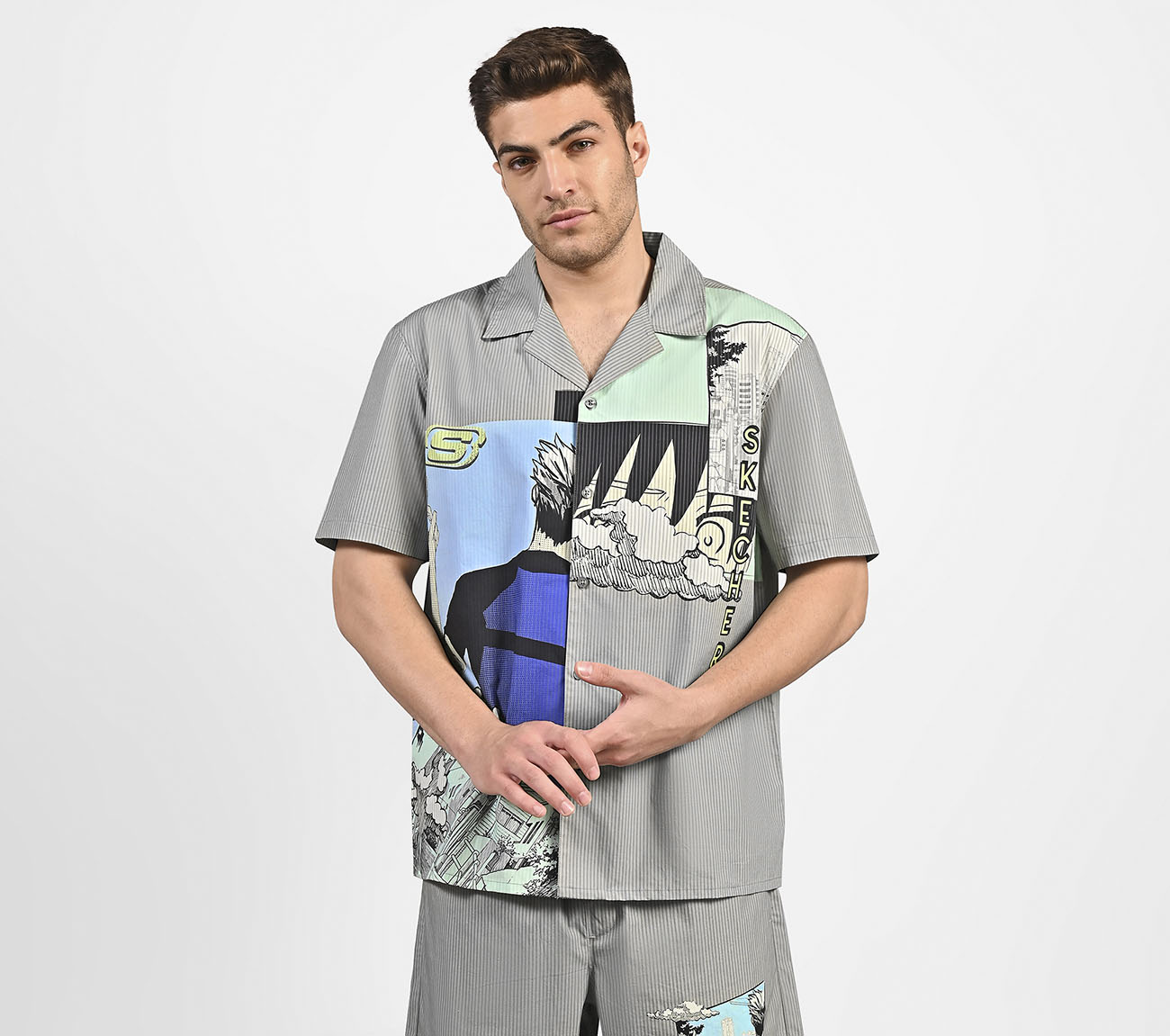 MENS ANIME STREET SHIRT, STONE/NATURAL Apparel Lateral View