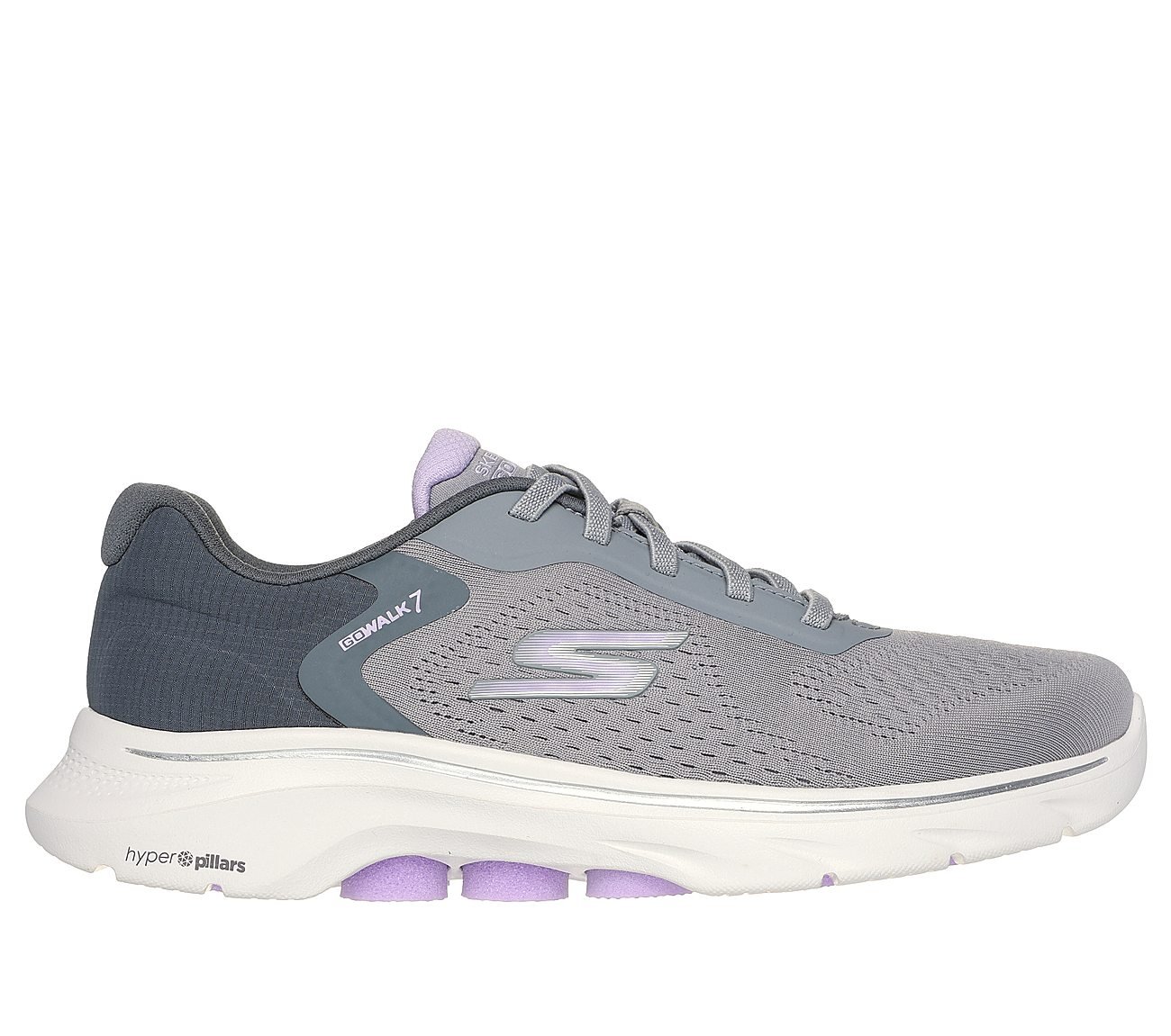 GO WALK 7 - COSMIC WAVES, GREY/LAVENDER Footwear Lateral View