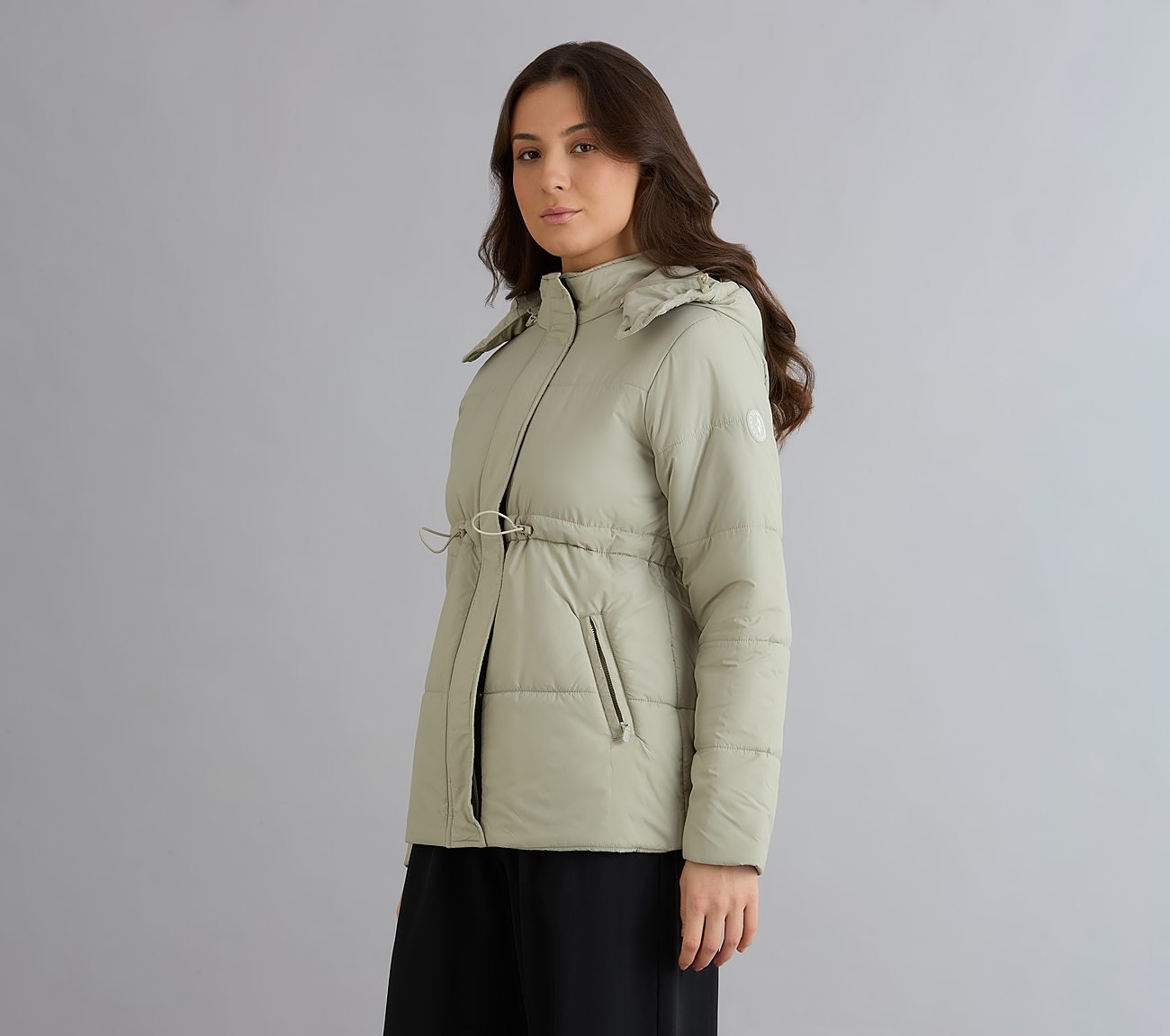 QUILTED WAIST CINCHED JACKET, YELLOW/BLUE