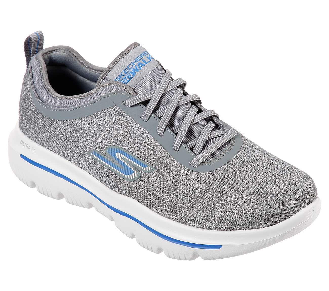 Skechers Grey/Blue Go Walk Evolution Ultra Logic Mens Lace Up Shoes ...