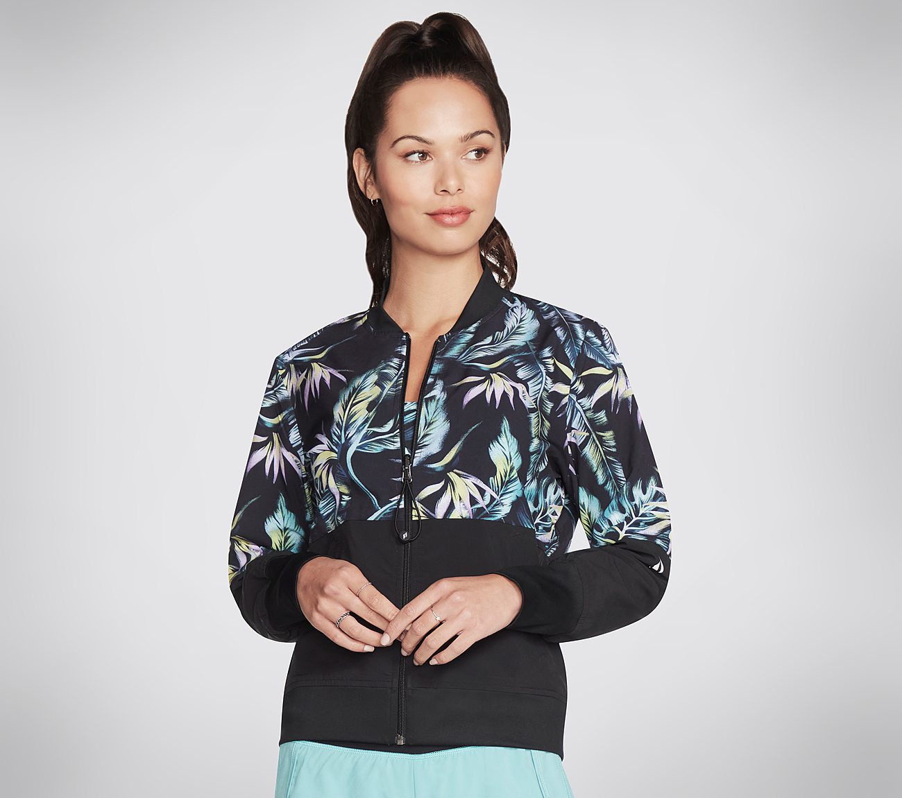 PALM BREEZE REVERSIBLE BOMBER, TURQUOISE/MULTI Apparels Bottom View