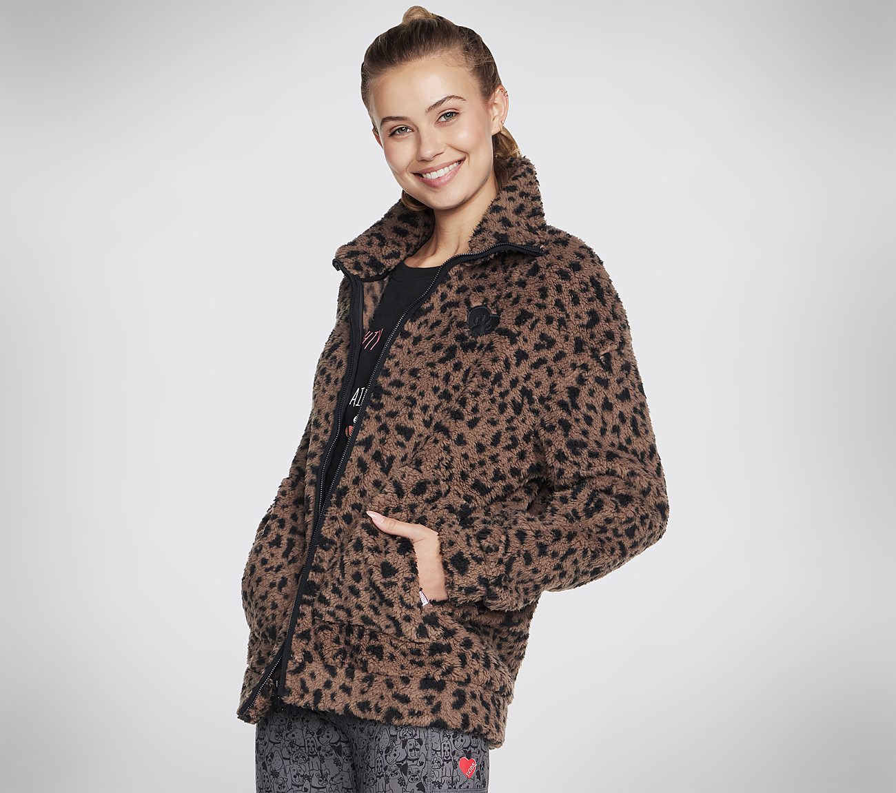 BOBS SPOT PRINT SHERPA JACKET, BROWN/MULTI Apparels Bottom View