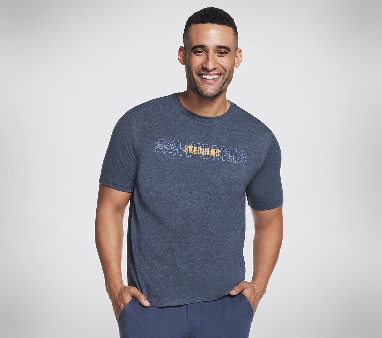 PAST TIME T-SHIRT, CHARCOAL/NAVY Apparels Lateral View