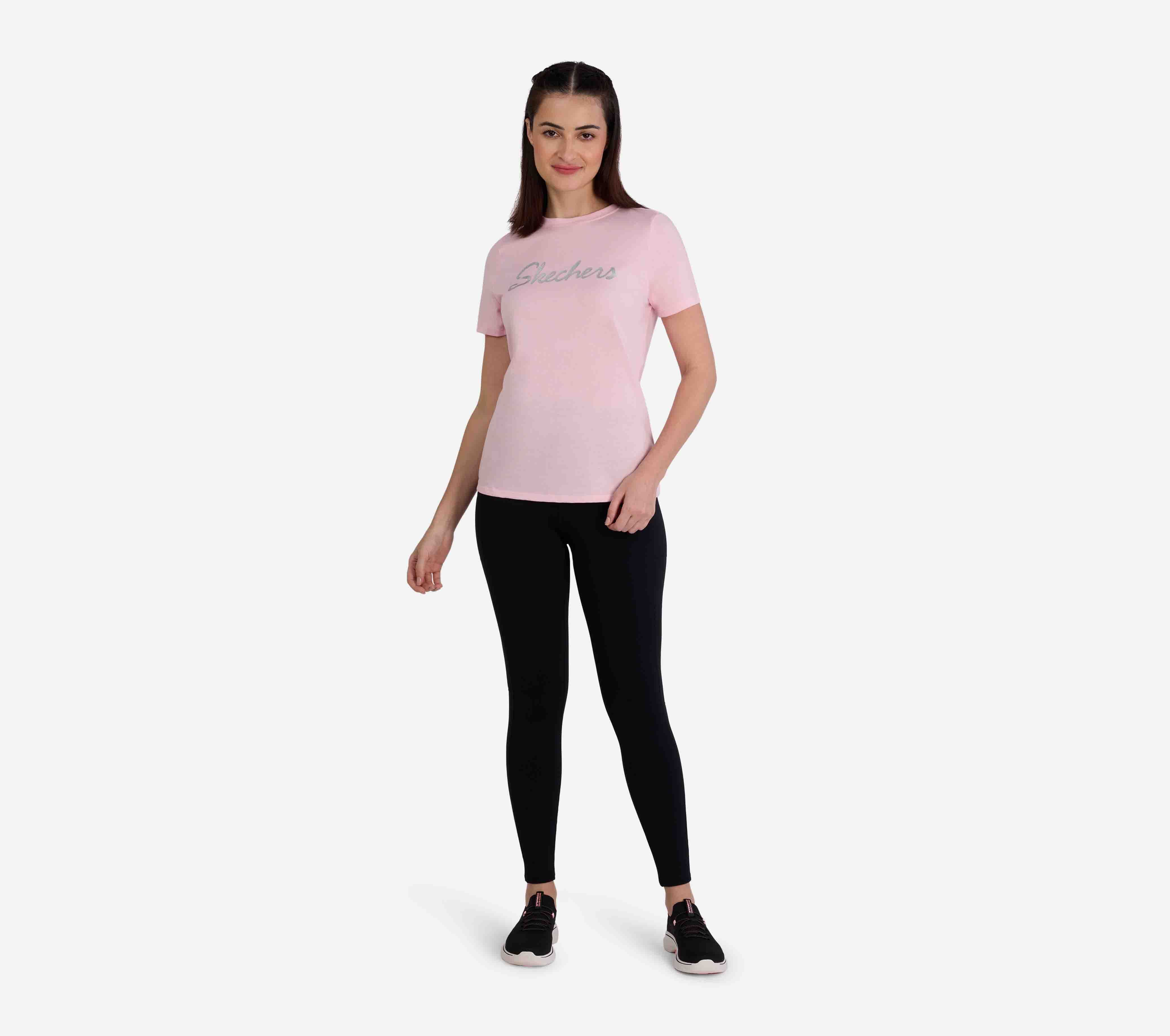 SKECHERS METALLIC LOGO T-SHIRT, WWWHITE Apparel Left View