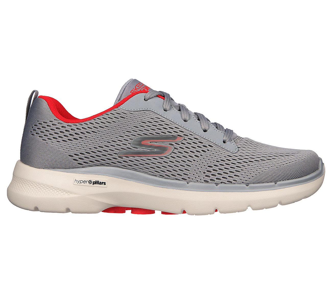 Skechers Grey/Red Go Walk 6 Avalo 2 Mens Lace Up Shoes - Style ID ...