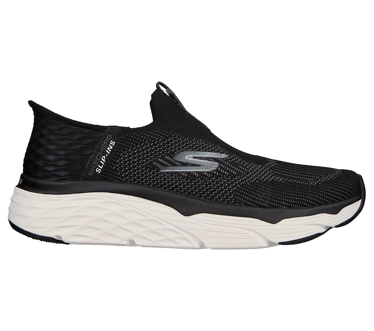 Skechers Slip-Ins: Max Cushioning - Advantageous, BLACK/WHITE Footwear Lateral View