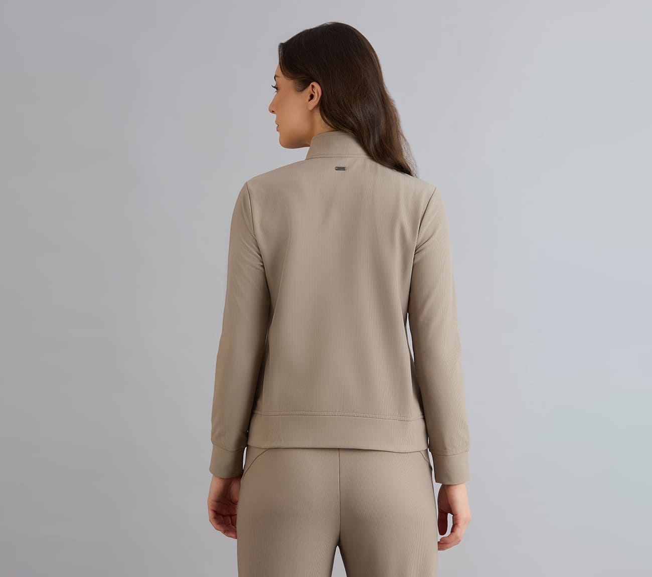 GOLUXE RIB FZ JACKET, TAUPE/BROWN