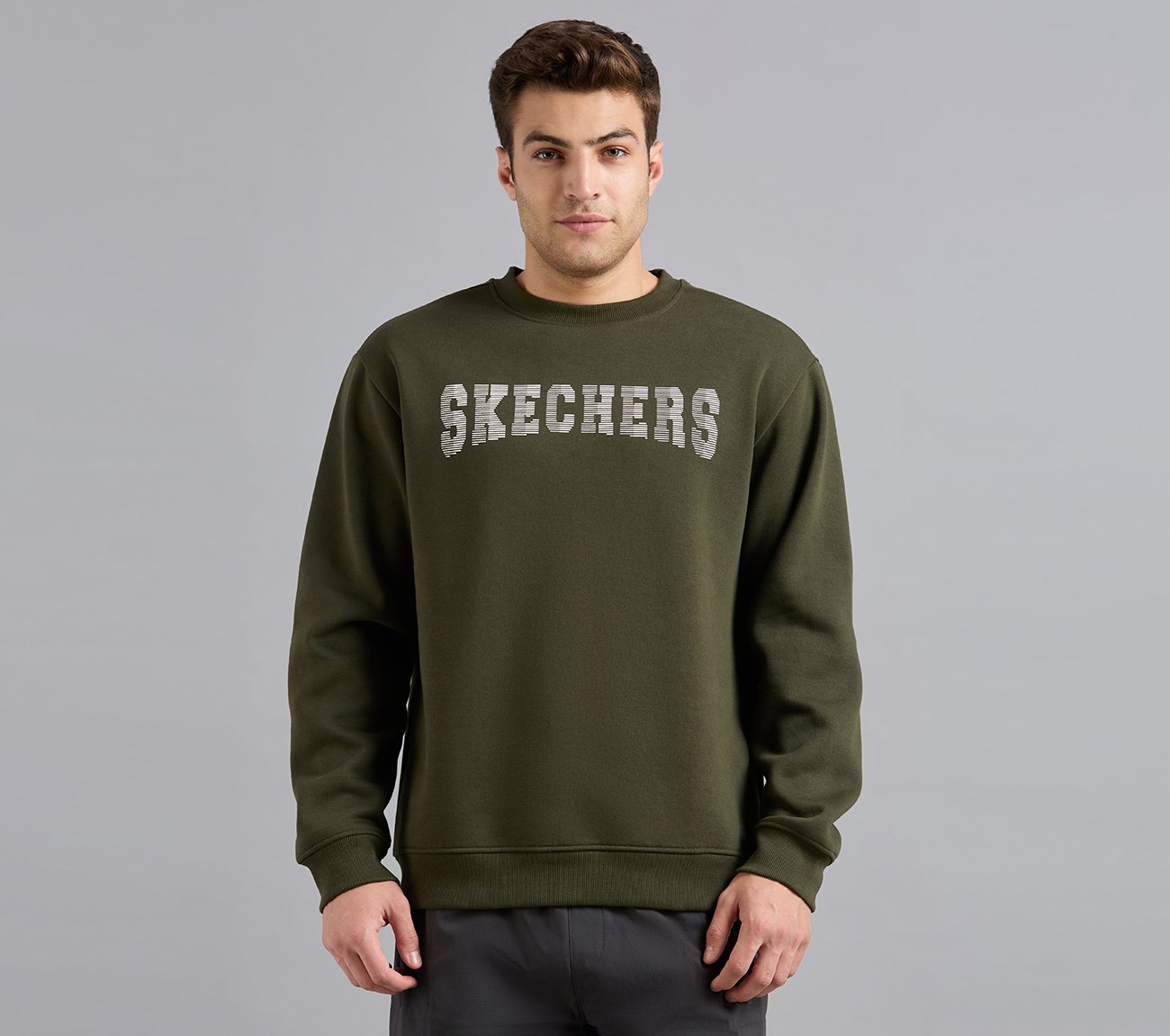 FRONT LINEAR BRANDING SWEATSHIRT, BROWN/SAGE Apparels Lateral View