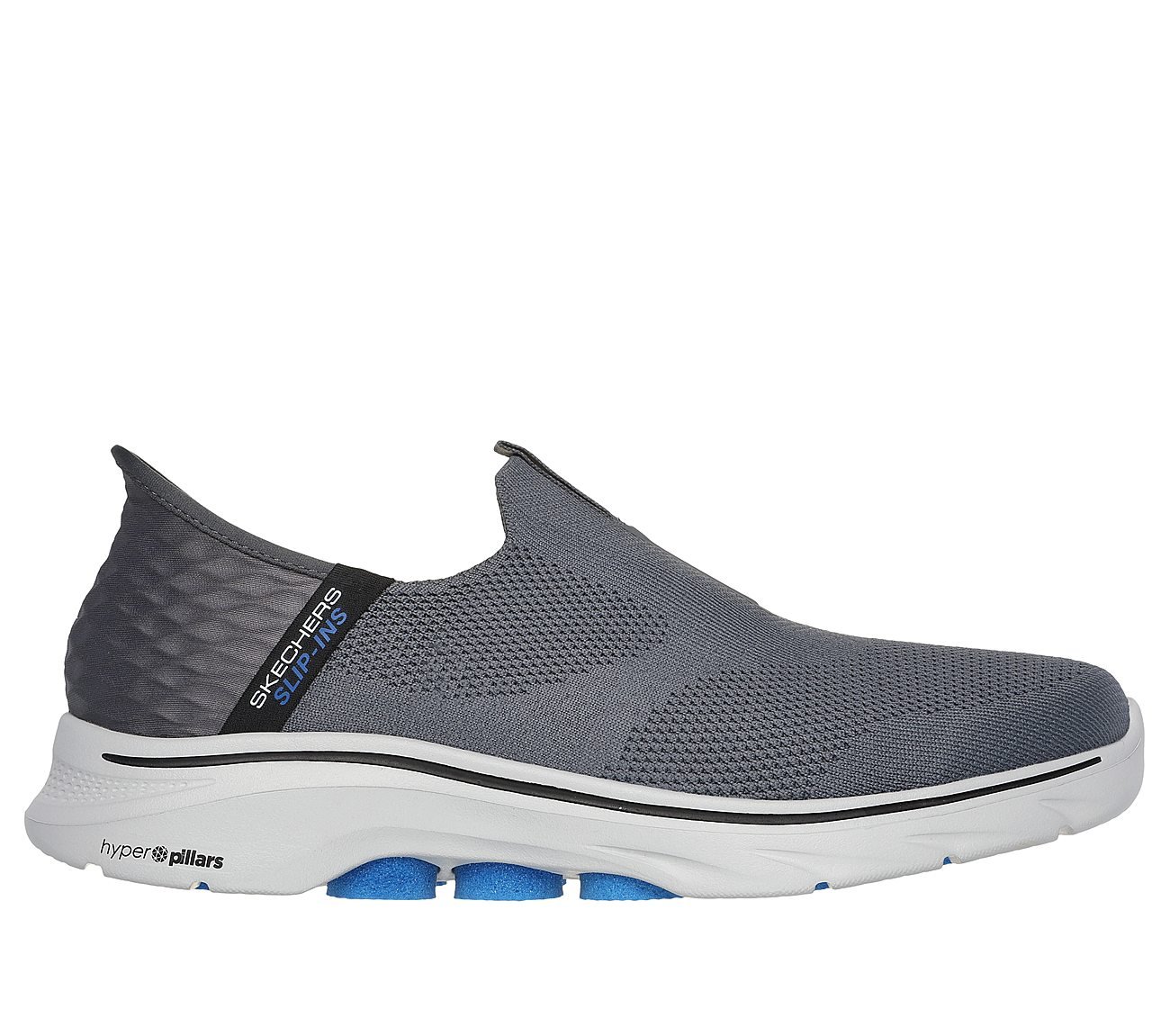 GO WALK 7 - EASY ON 2, CHARCOAL/BLUE Footwear Lateral View