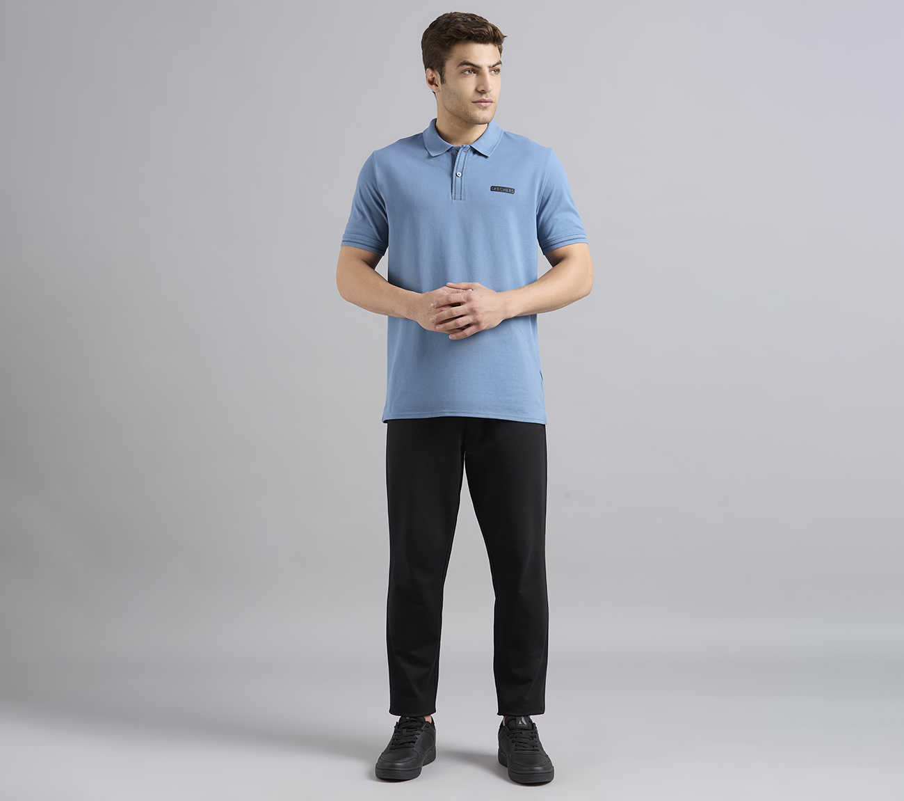 DUAL HIGHLIGHT TIPPING POLO, TAUPE/BLUE
