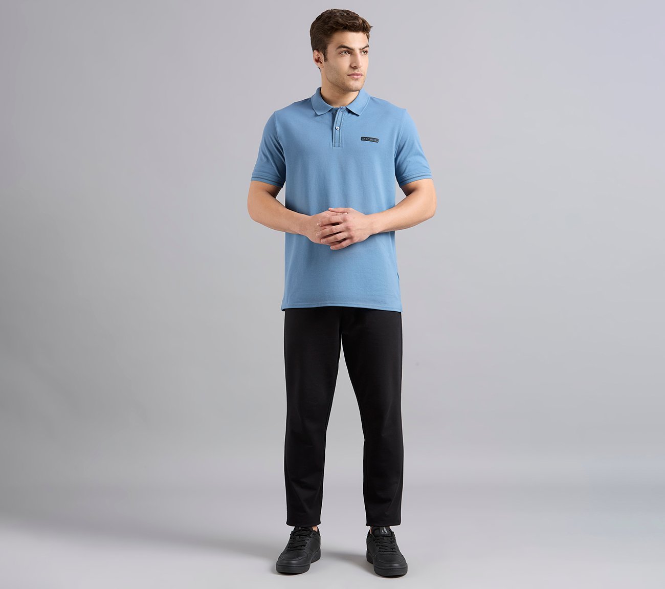 DUAL HIGHLIGHT TIPPING POLO, TAUPE/BLUE Apparel Right View