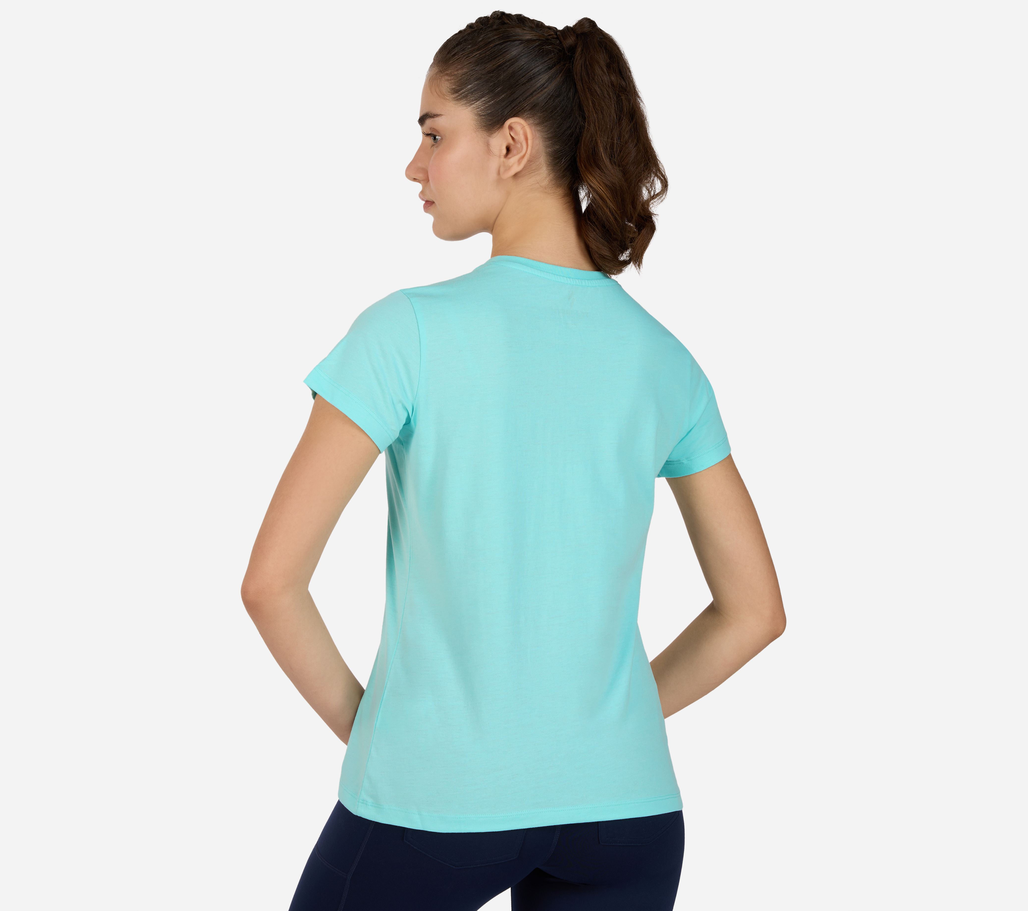 SS CREWNECK T-SHIRT, NATURAL/AQUA Apparels Bottom View
